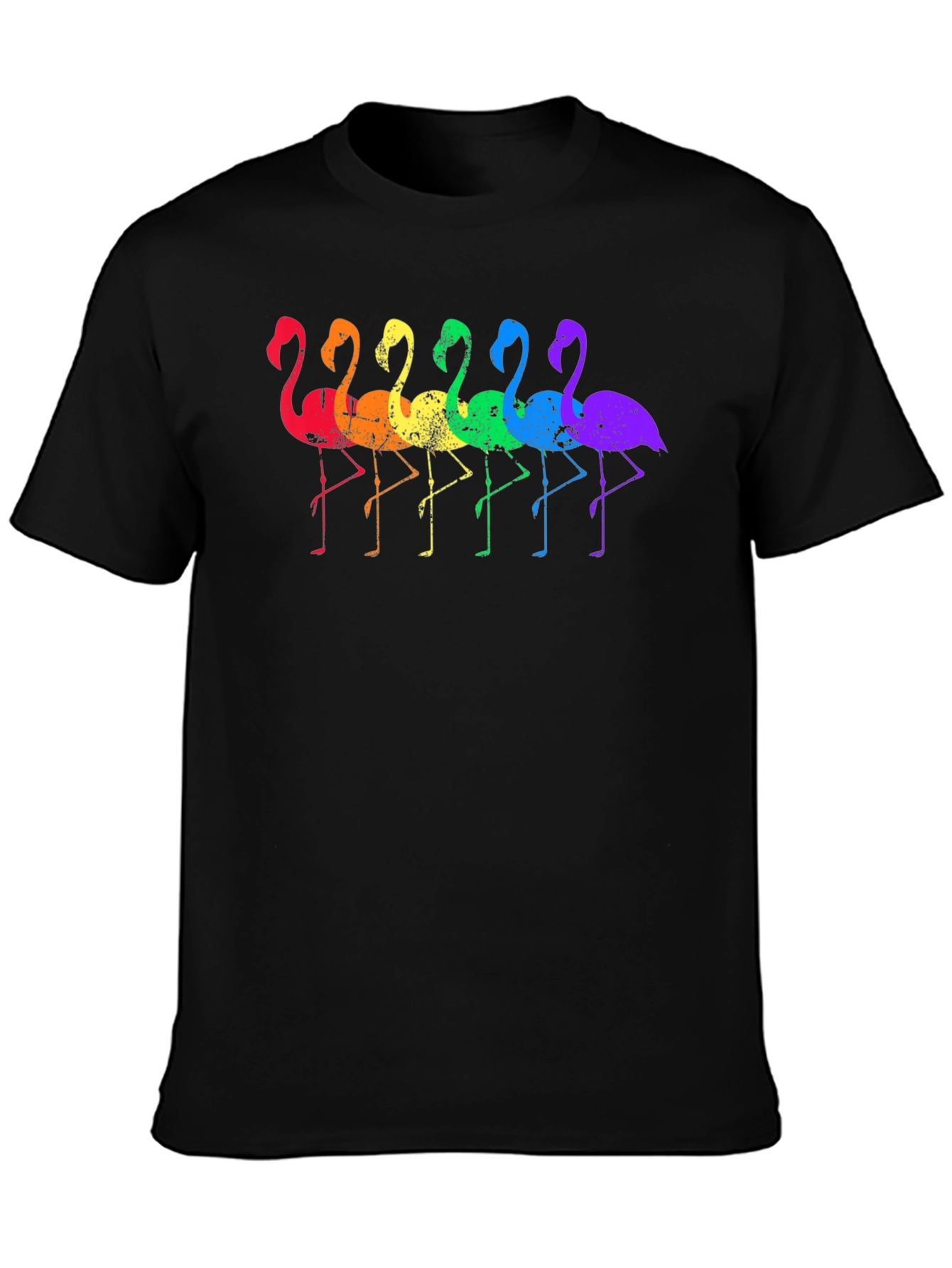 Rainbow Flamingo Graphic Tee - Black Cotton T-Shirt