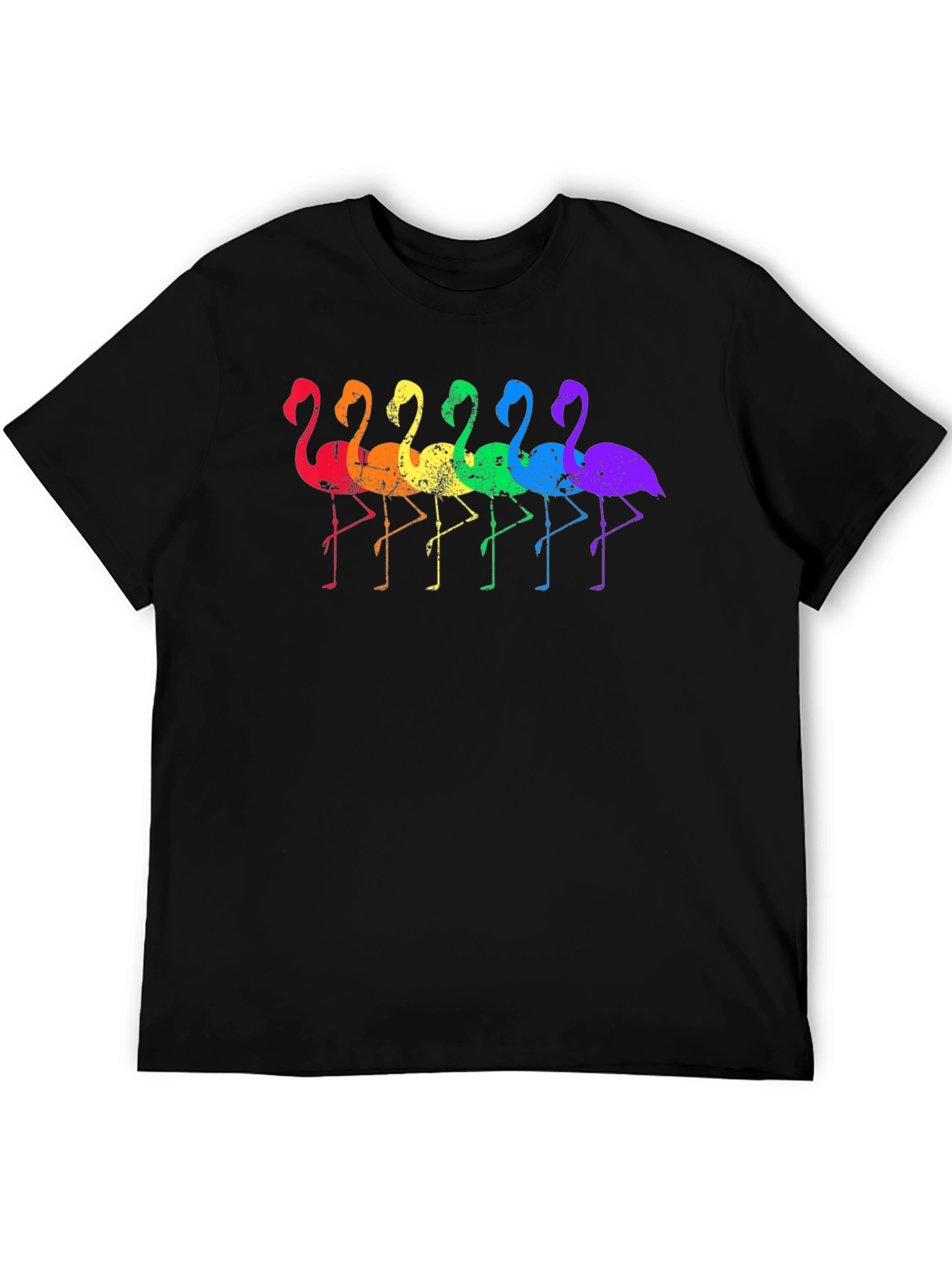 Rainbow Flamingo Graphic Tee - Black Cotton T-Shirt