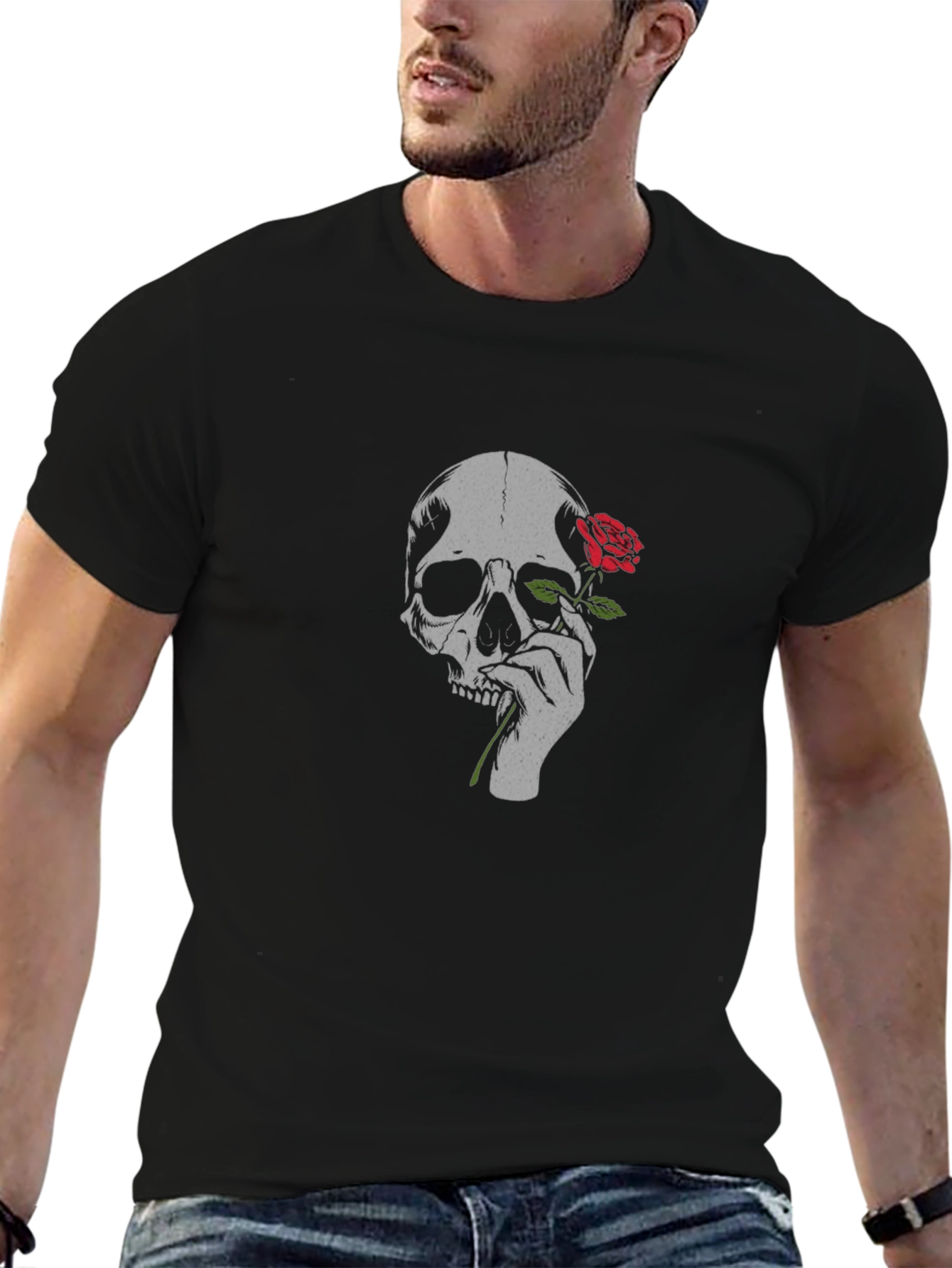 Skull & Rose Graphic T-Shirt - Gothic Style