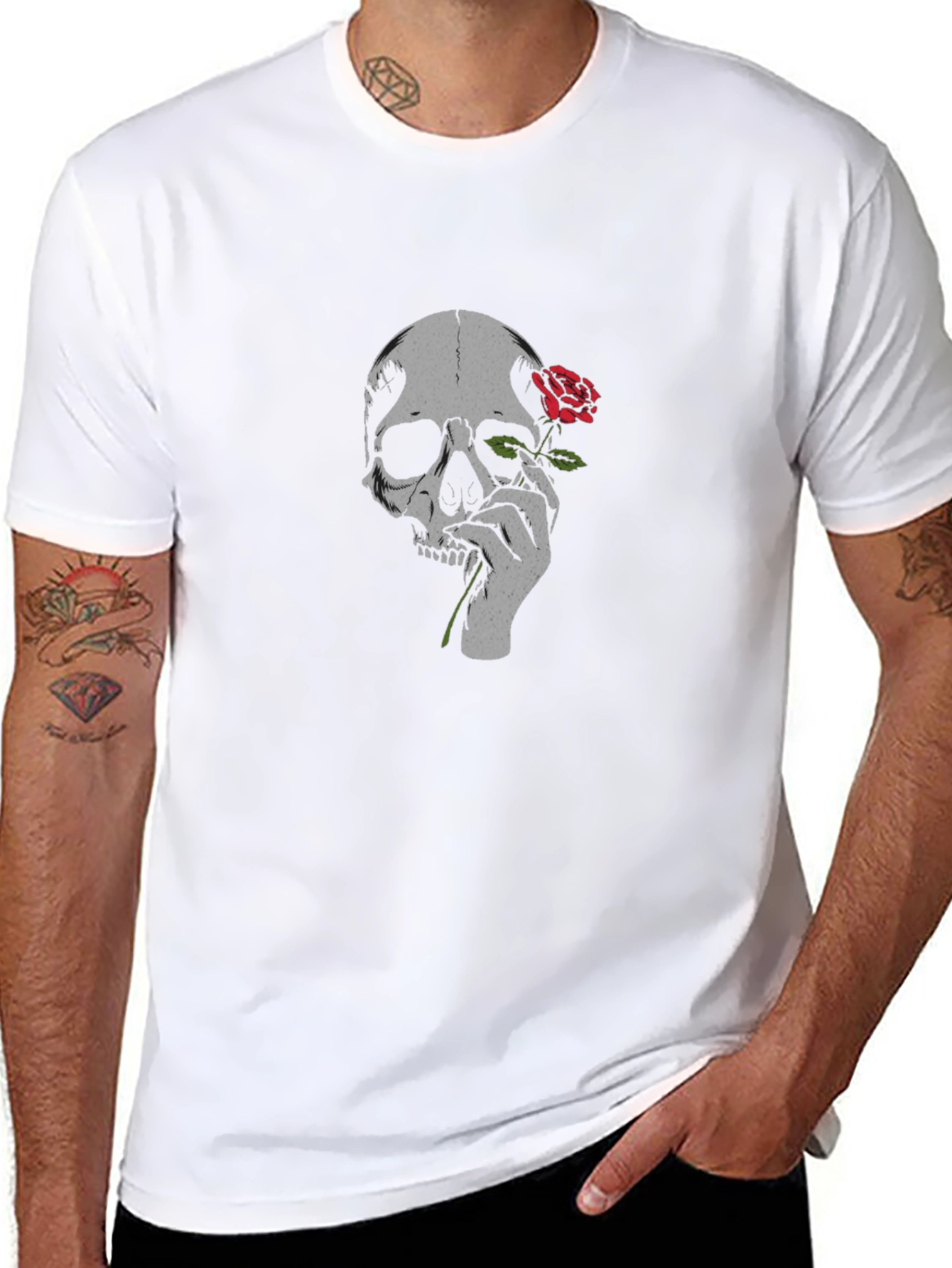 Skull & Rose Graphic T-Shirt - Gothic Style