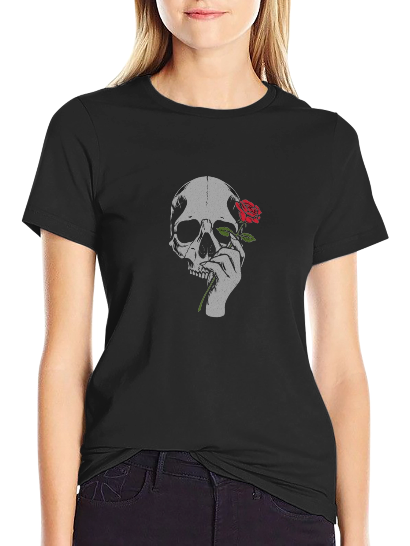 Skull & Rose Graphic T-Shirt - Gothic Style