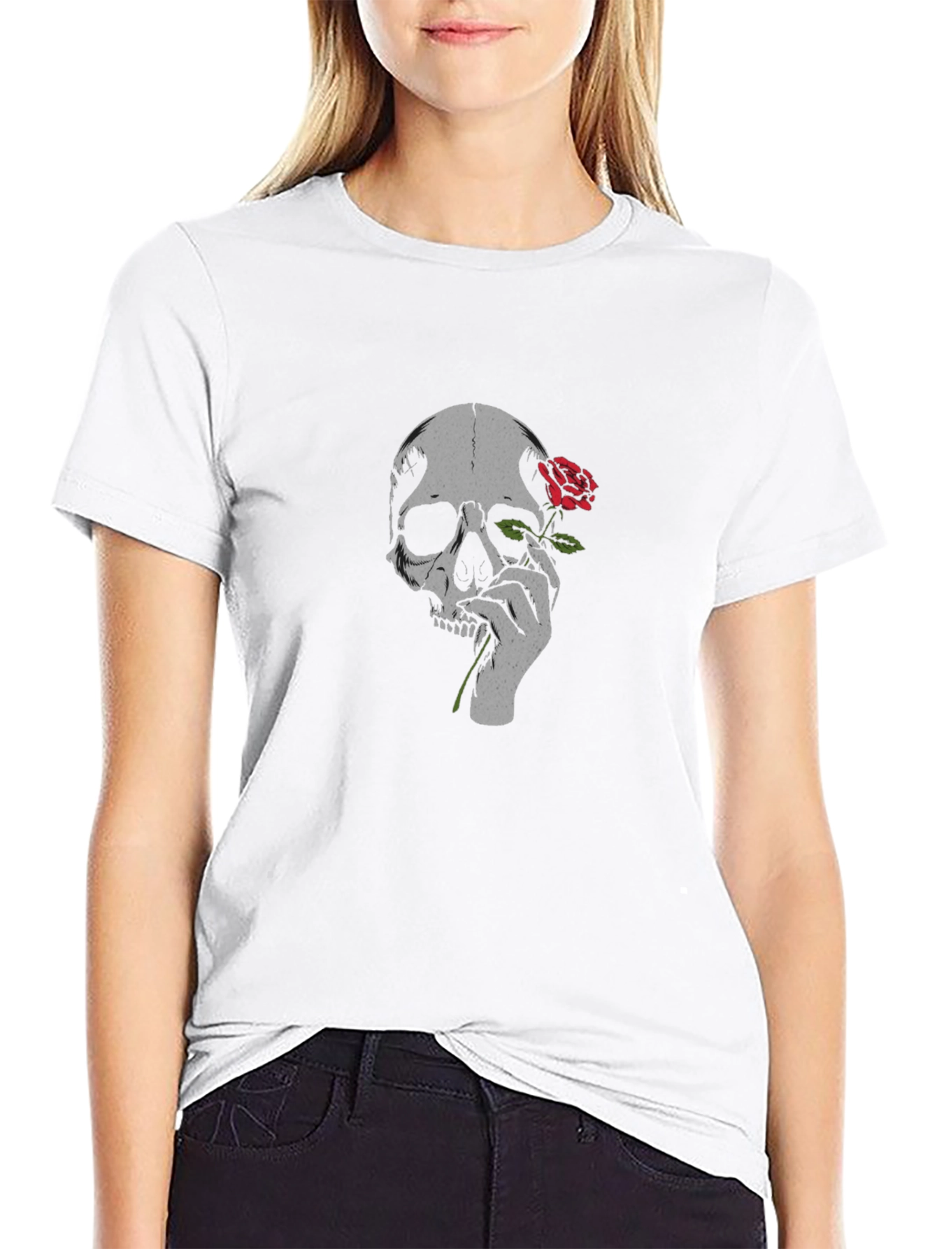 Skull & Rose Graphic T-Shirt - Gothic Style