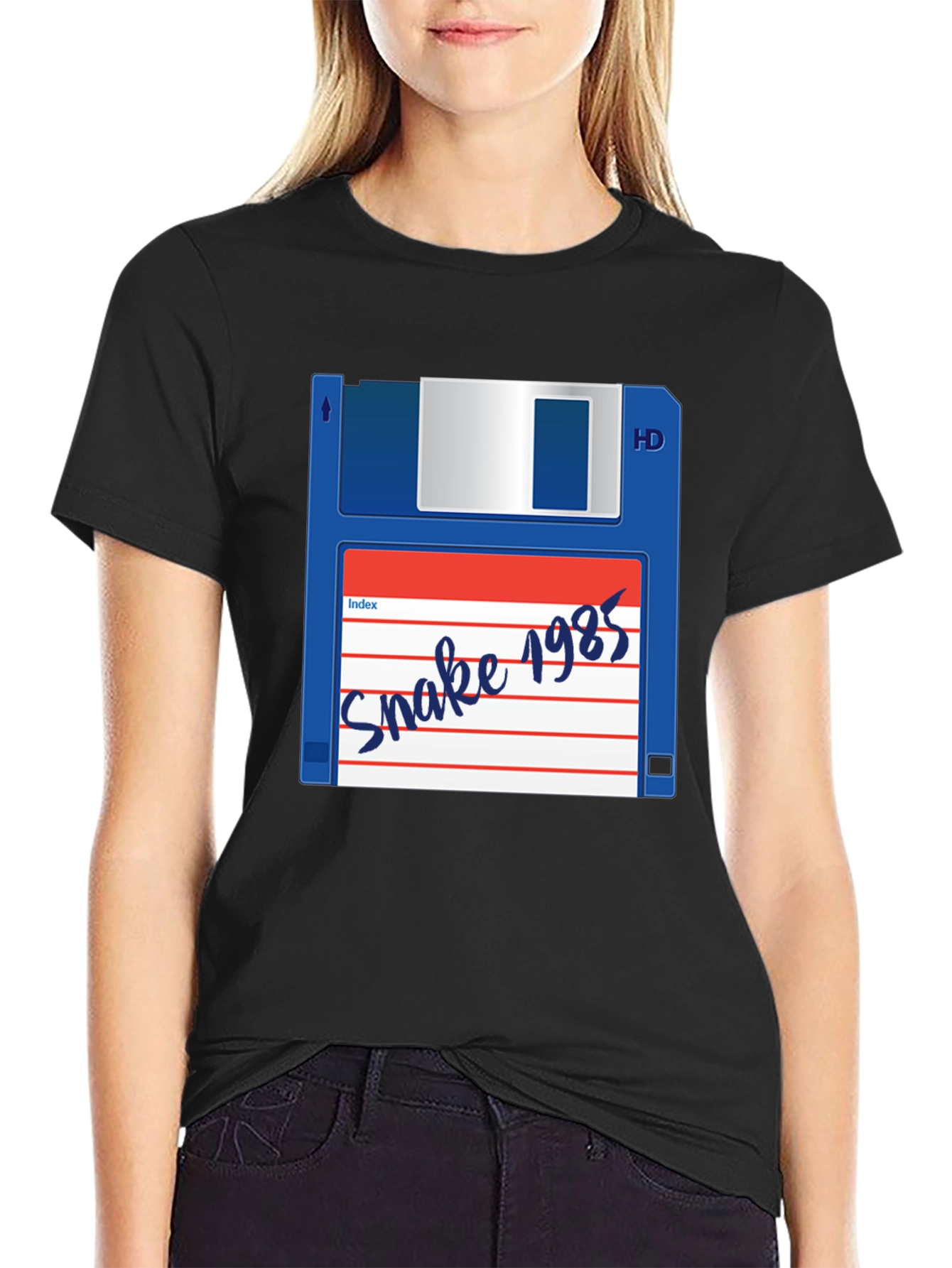 Retro Snake 1985 Floppy Disk Black T-Shirt