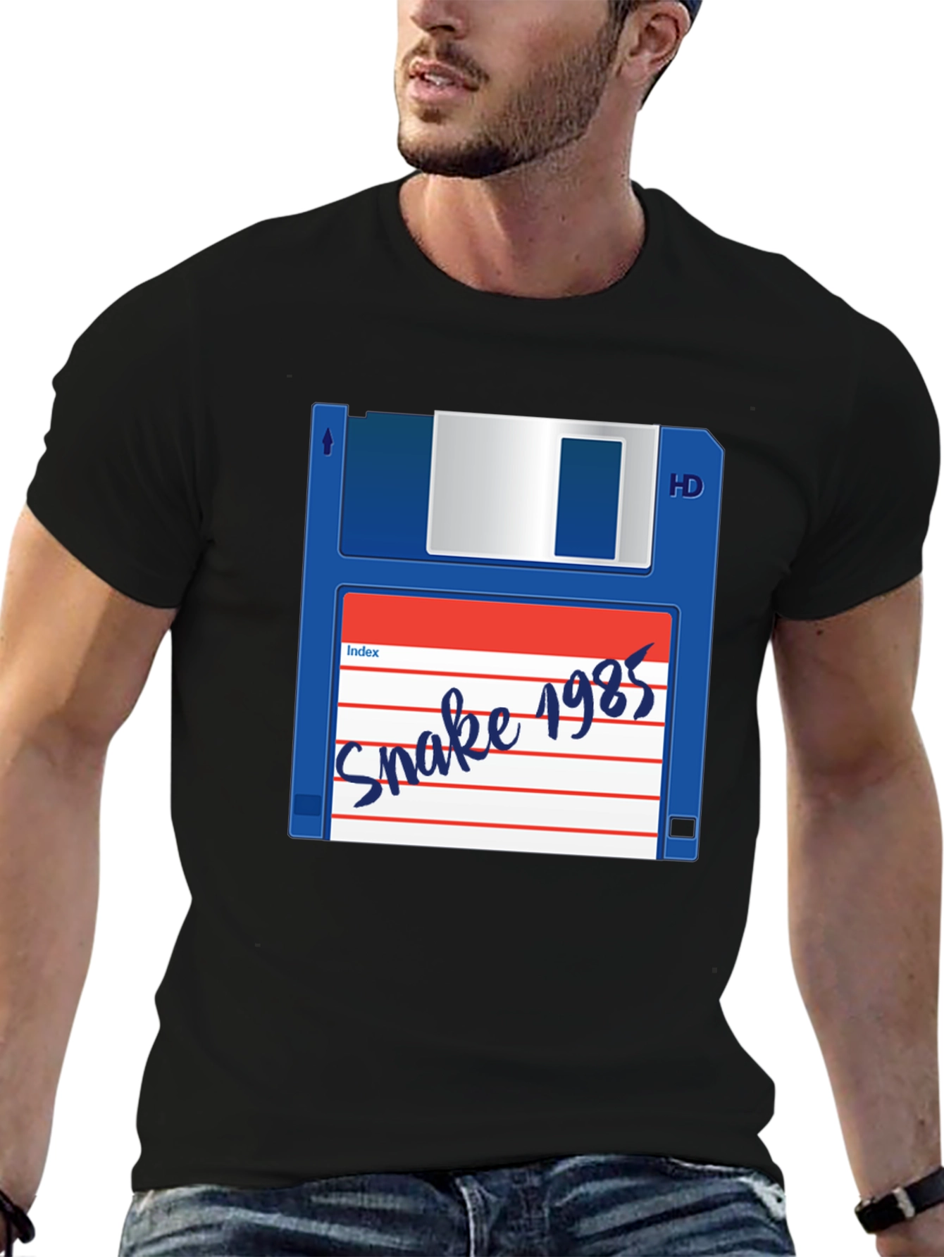 Retro Snake 1985 Floppy Disk Black T-Shirt