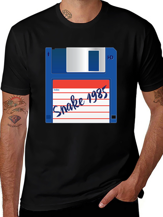 Retro Snake 1985 Floppy Disk Black T-Shirt
