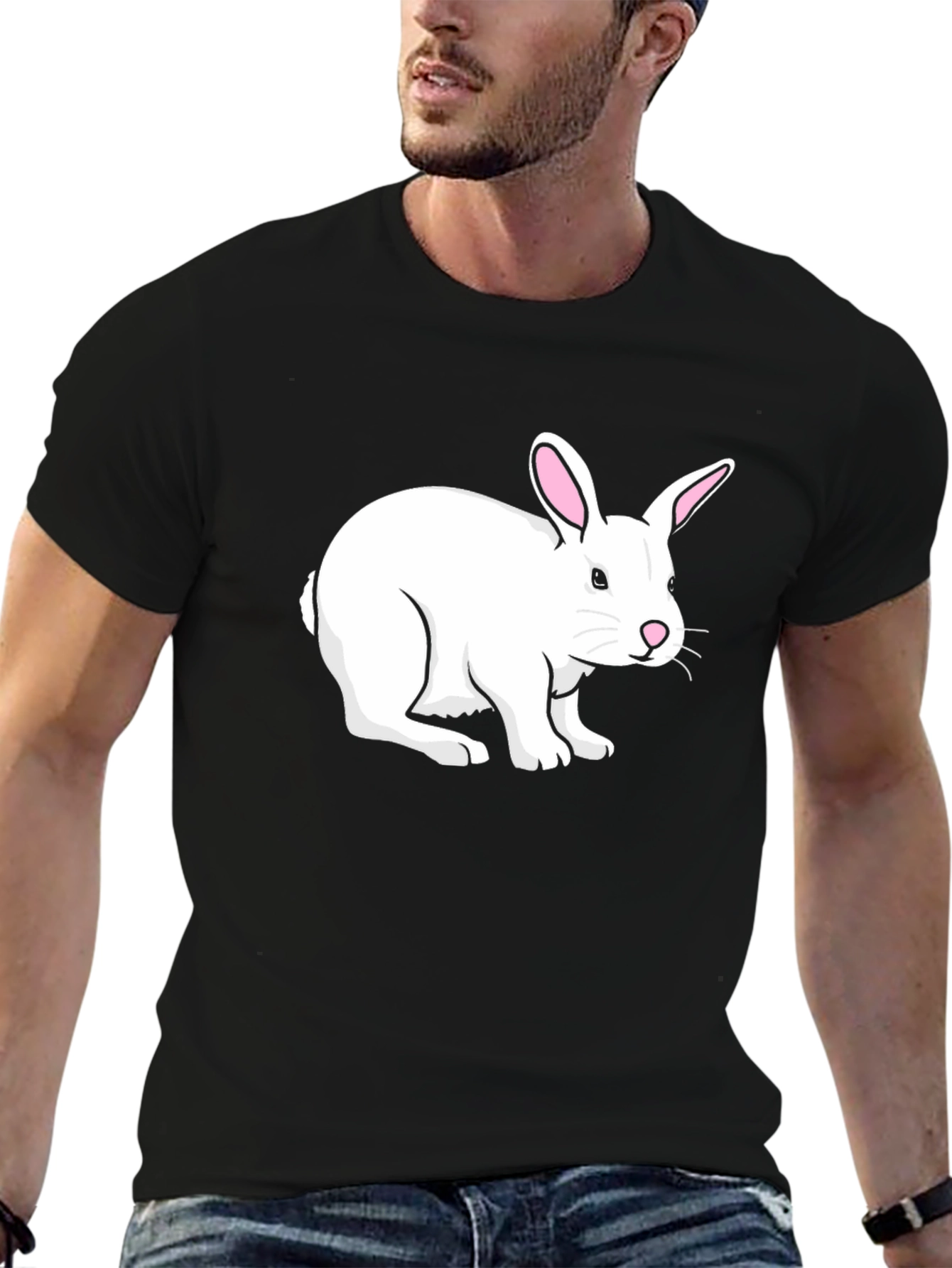 Bunny Graphic Tee - Black Cotton T-Shirt