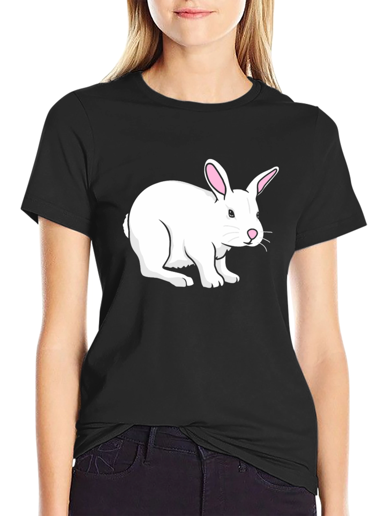Bunny Graphic Tee - Black Cotton T-Shirt