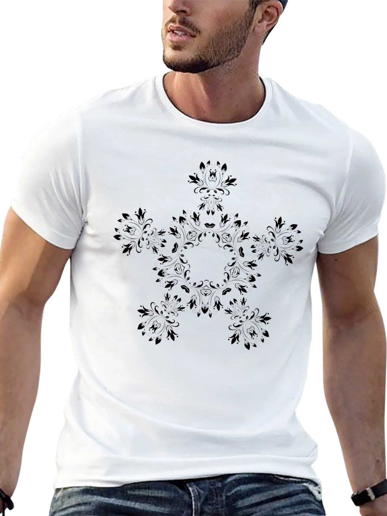 Stylish Black Floral Mandala T-Shirt