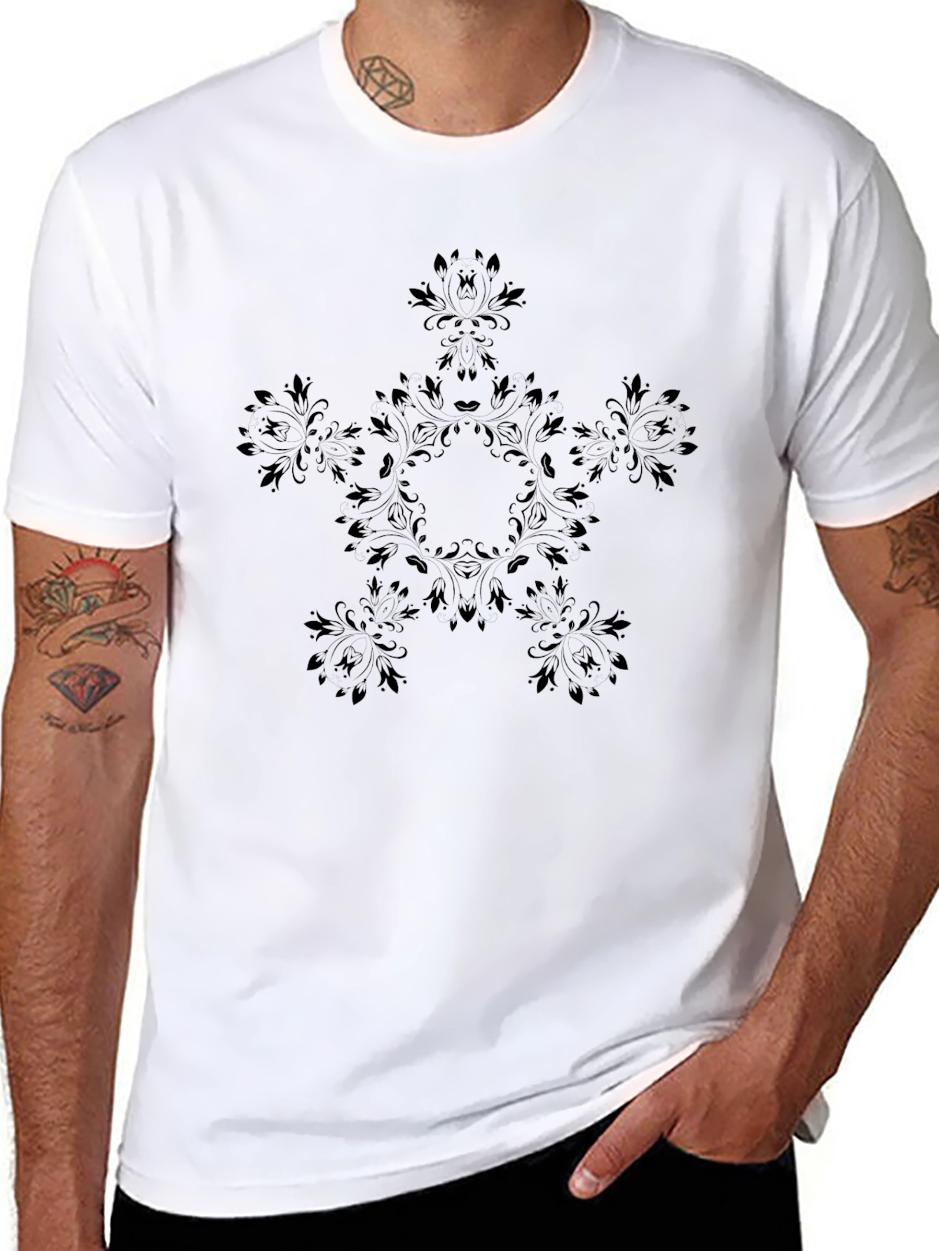 Stylish Black Floral Mandala T-Shirt