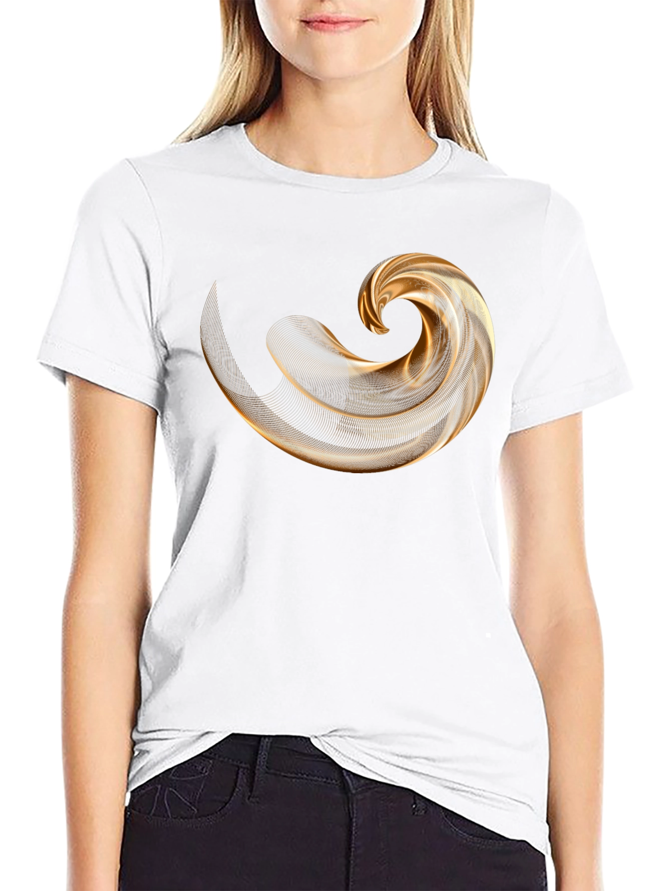 Mens Black T-Shirt with Abstract Gold Swirl Design
