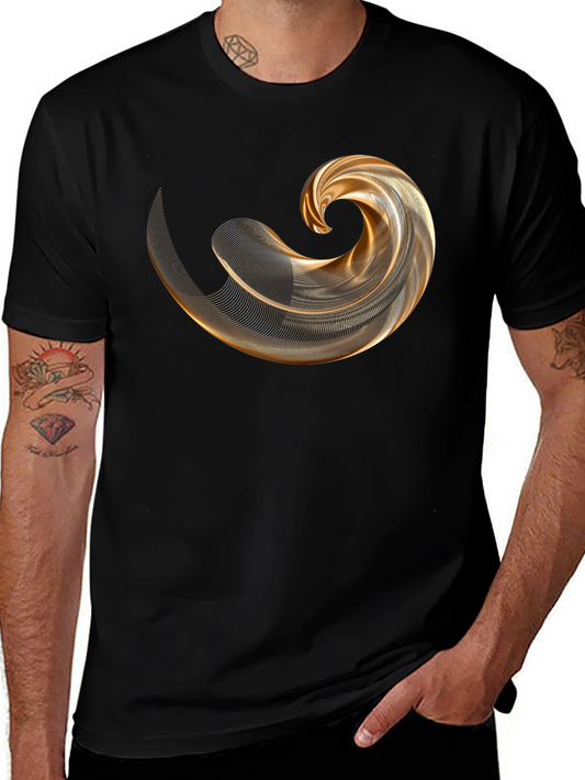 Mens Black T-Shirt with Abstract Gold Swirl Design