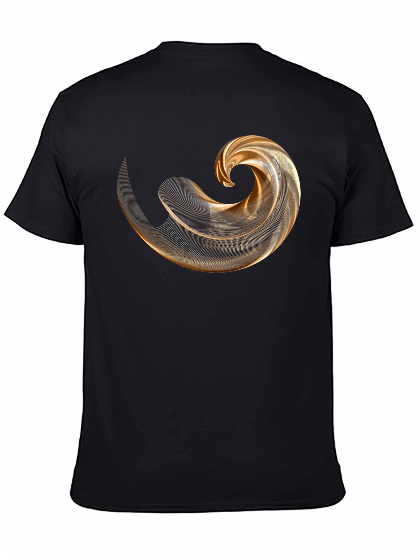 Mens Black T-Shirt with Abstract Gold Swirl Design