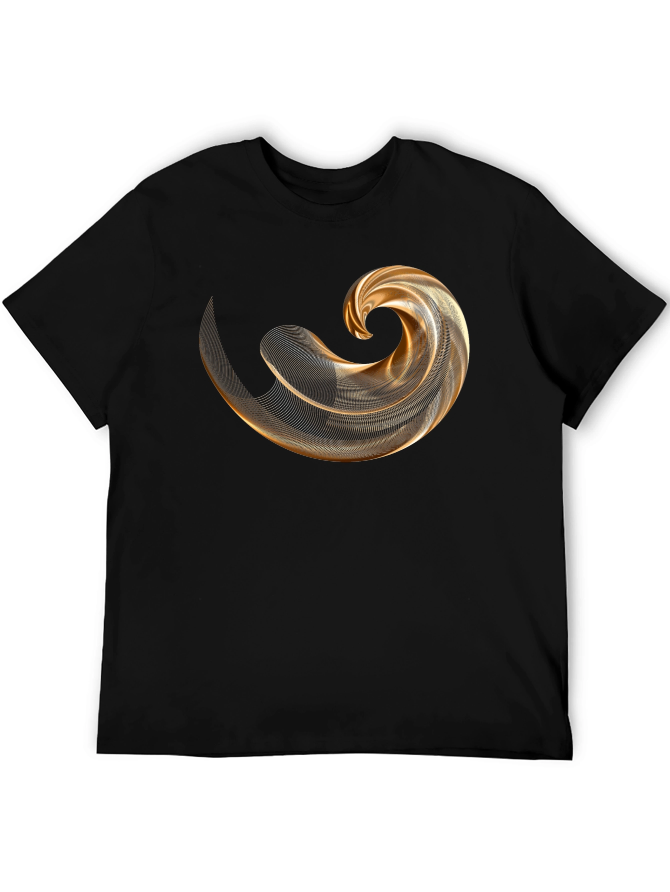 Mens Black T-Shirt with Abstract Gold Swirl Design