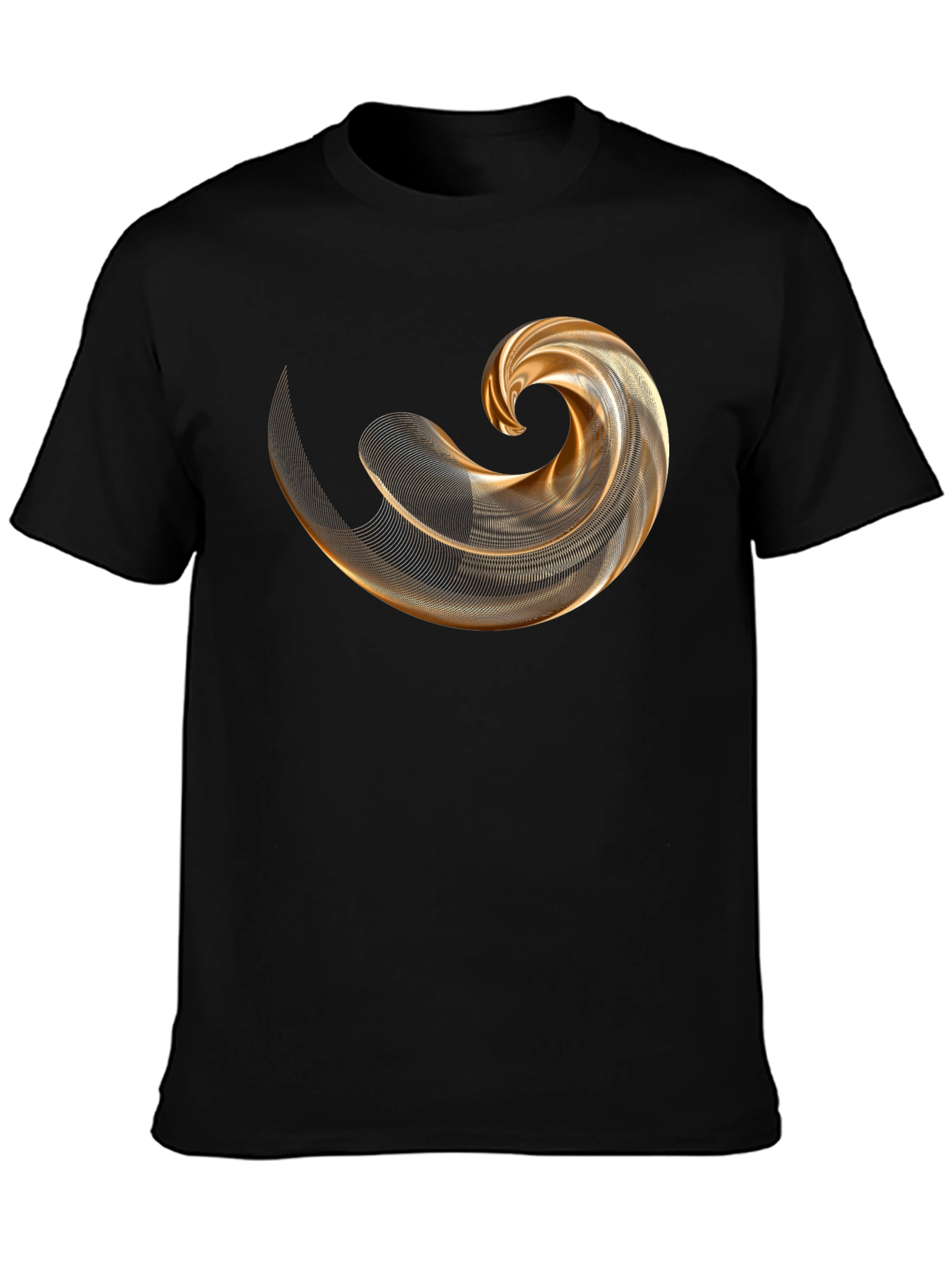 Mens Black T-Shirt with Abstract Gold Swirl Design