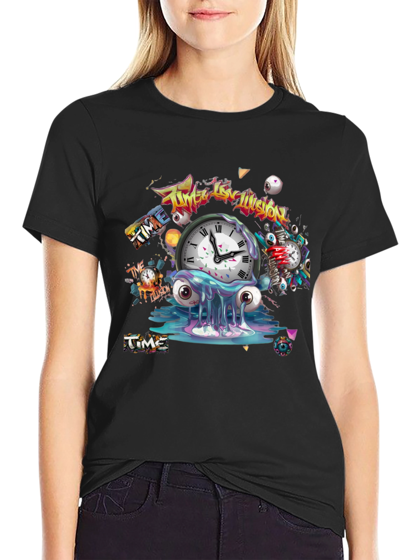 Time Illusion Graphic T-Shirt - Black