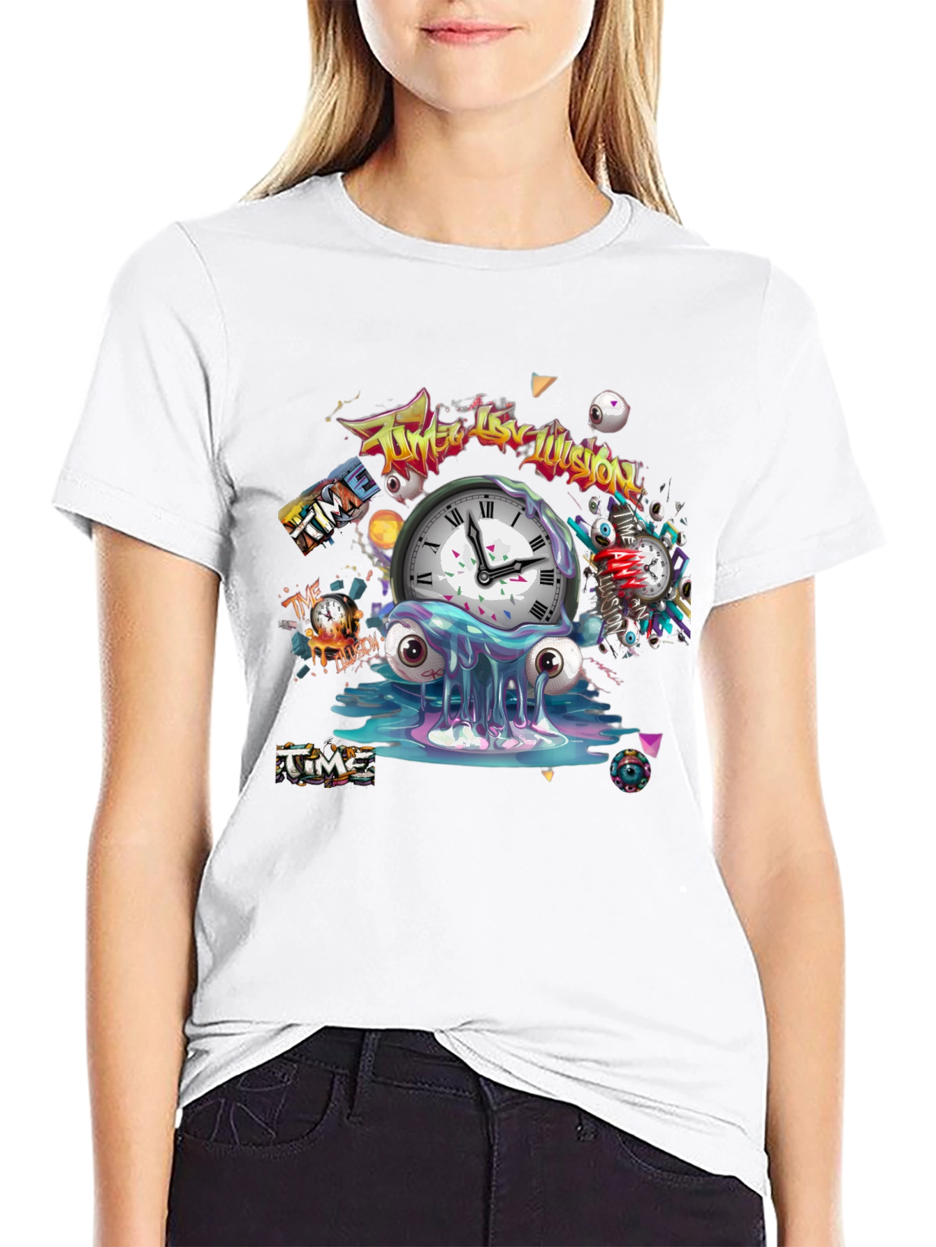 Time Illusion Graphic T-Shirt - Black