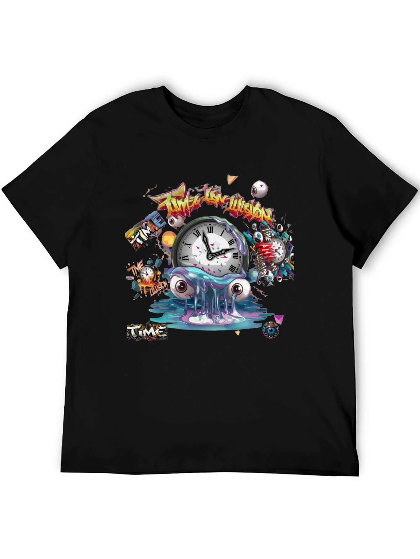 Time Illusion Graphic T-Shirt - Black