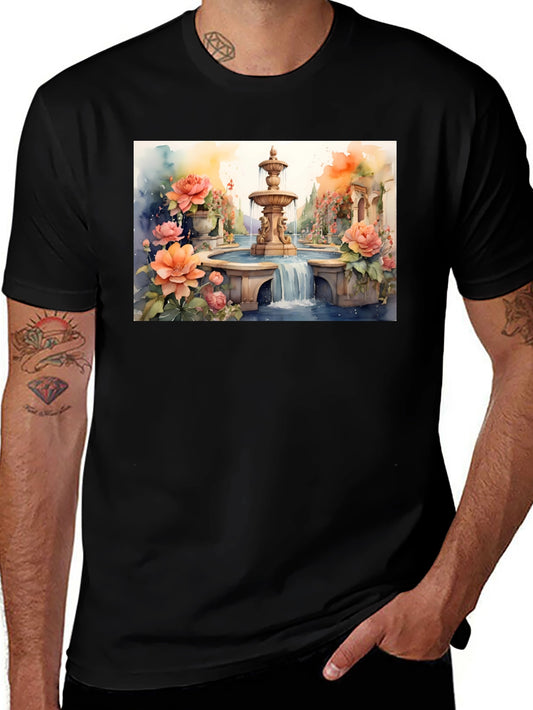 Floral Fountain Watercolor Art T-Shirt