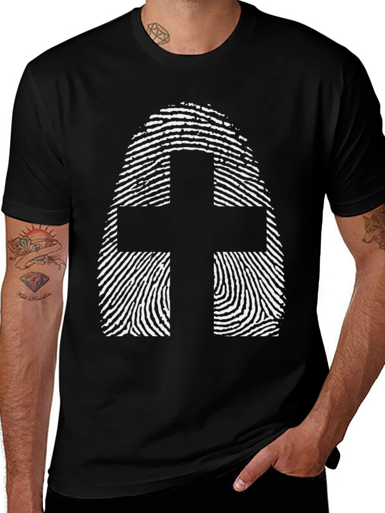 Fingerprint Cross Graphic Tee - Black Cotton Blend