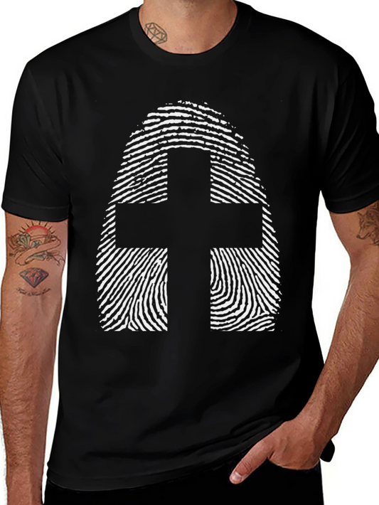Fingerprint Cross Graphic Tee - Black Cotton Blend