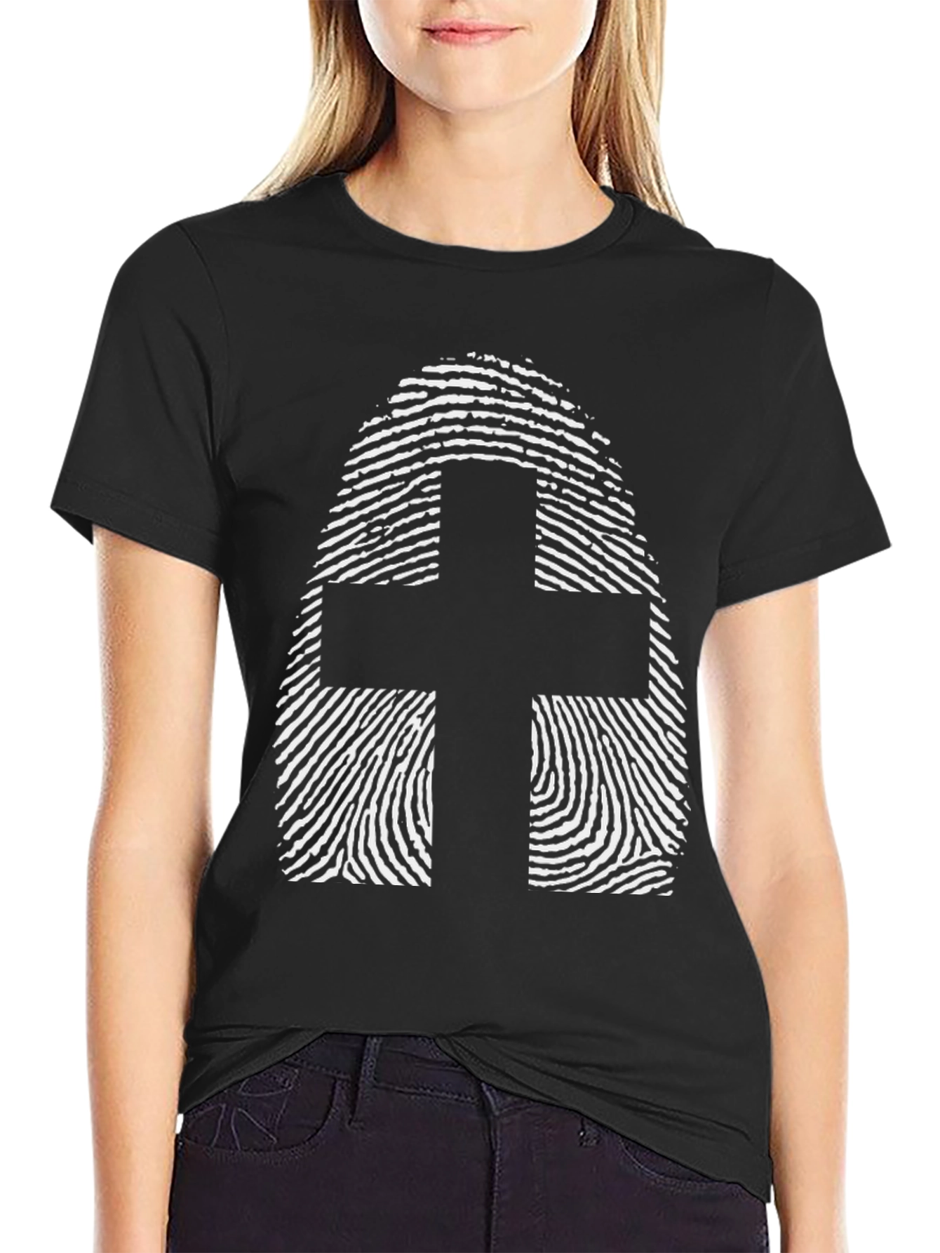 Fingerprint Cross Graphic Tee - Black Cotton Blend