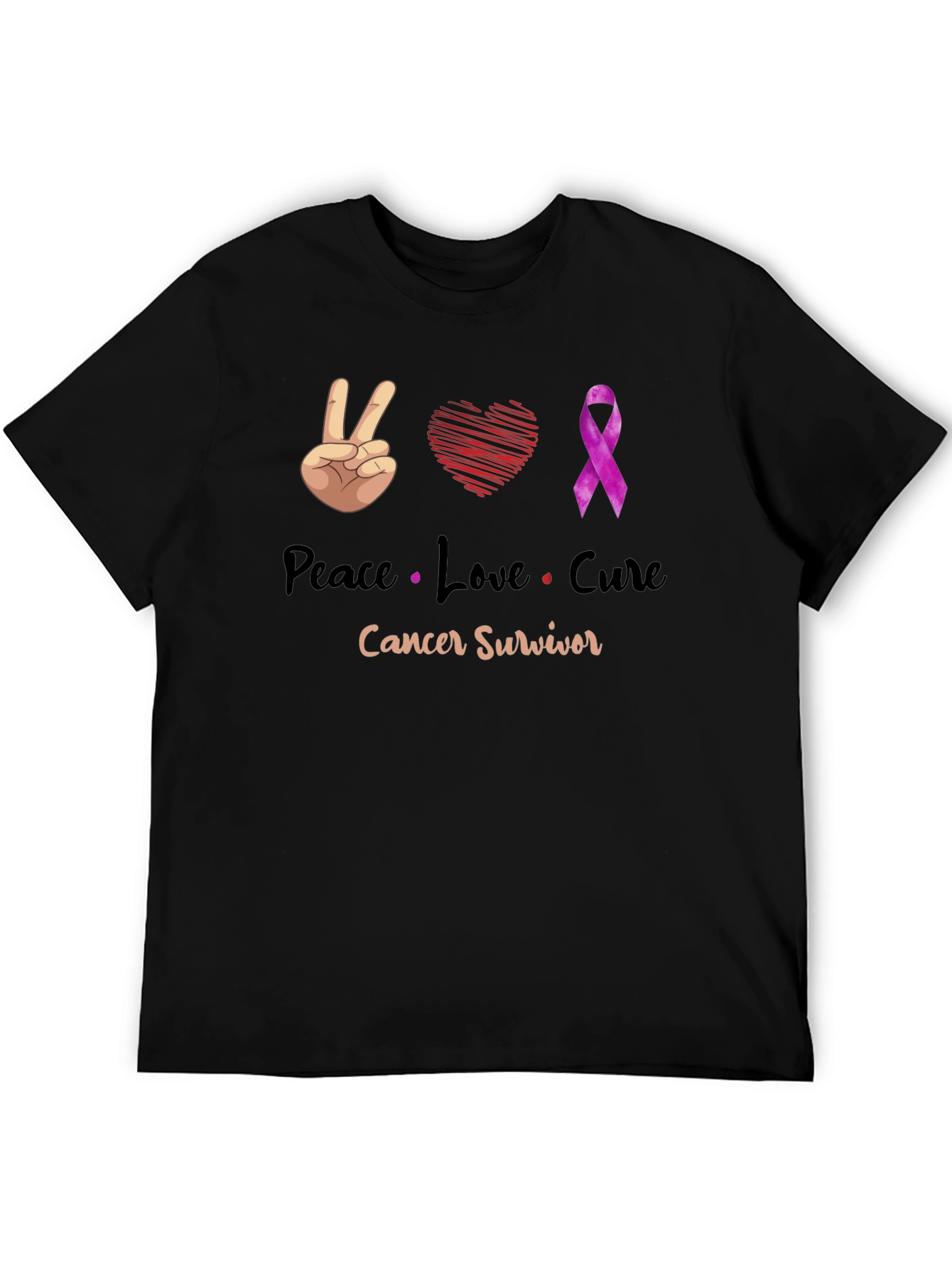 Peace Love Cure Cancer Survivor T-Shirt