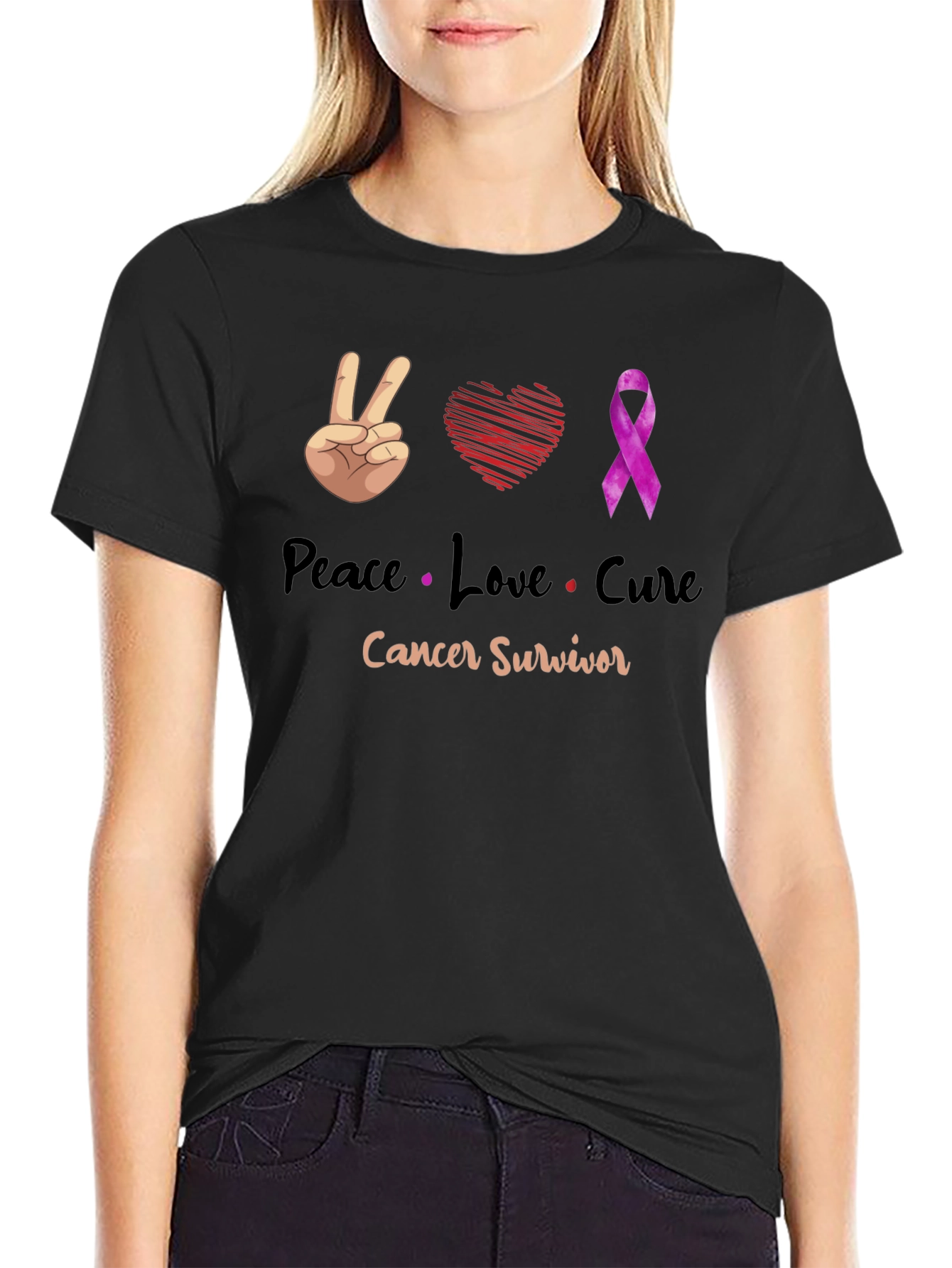 Peace Love Cure Cancer Survivor T-Shirt