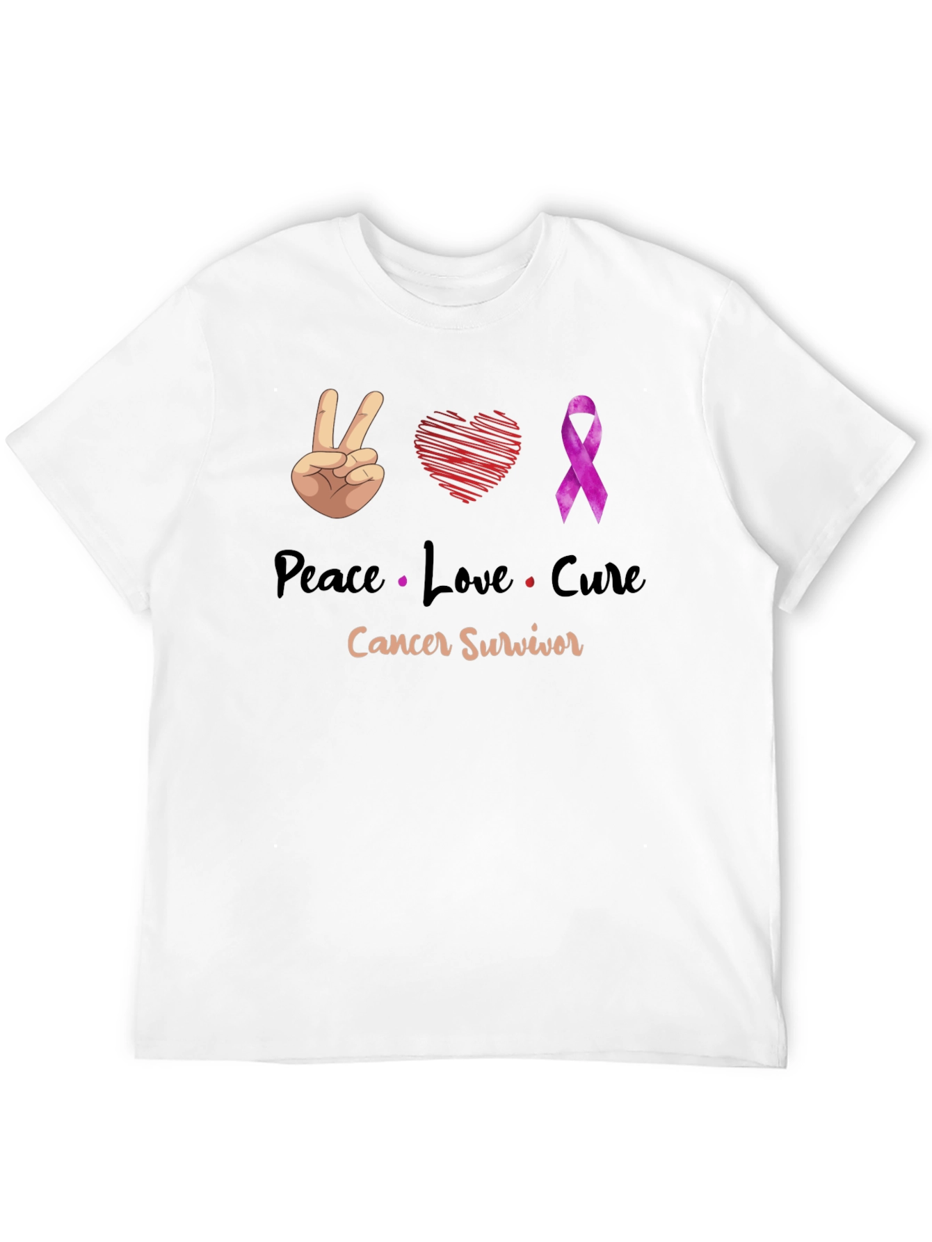 Peace Love Cure Cancer Survivor T-Shirt