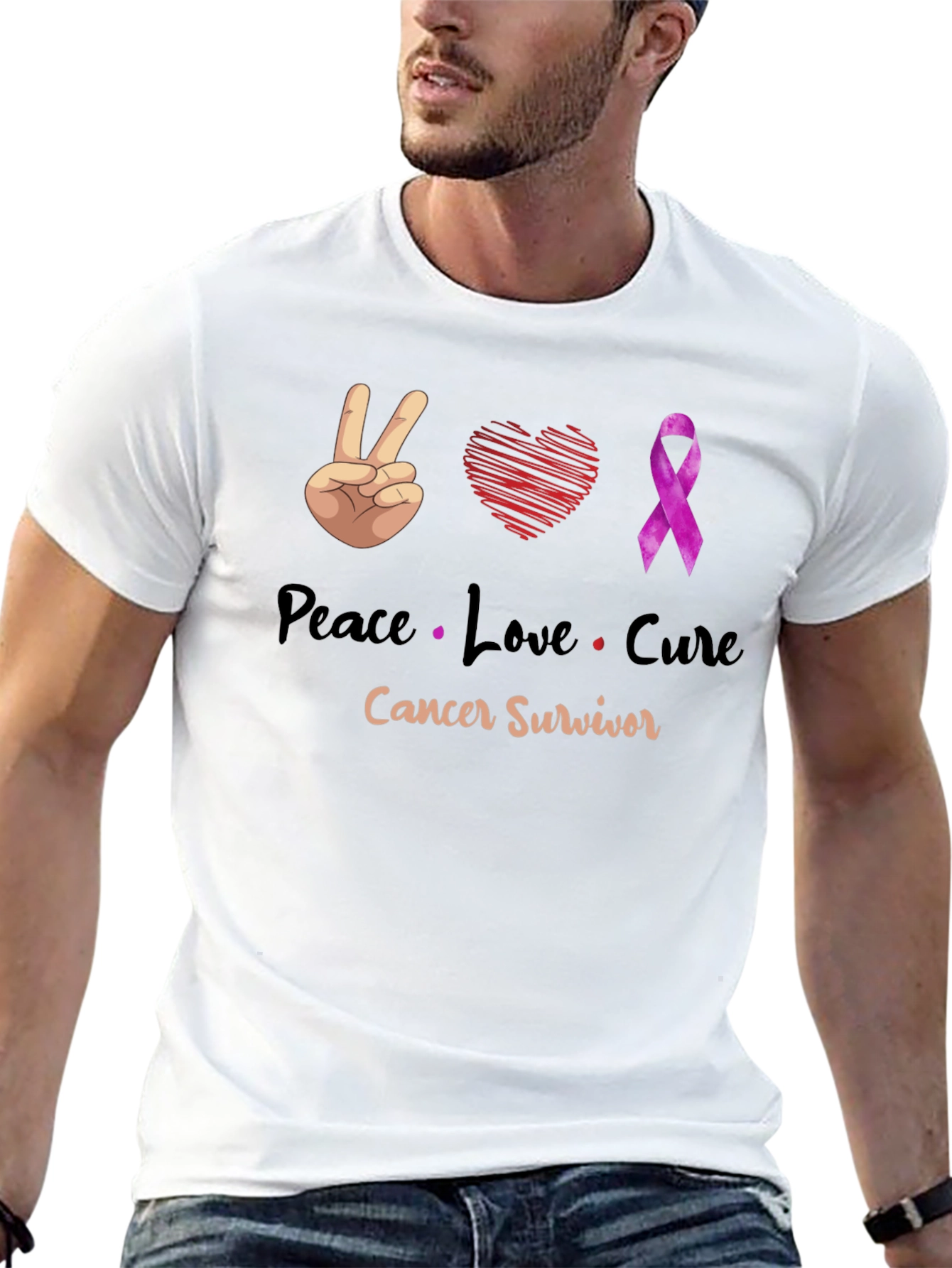 Peace Love Cure Cancer Survivor T-Shirt