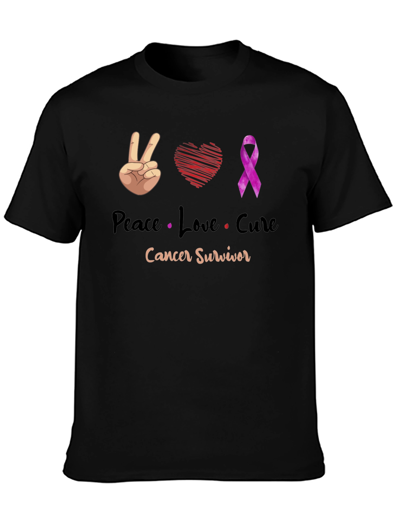 Peace Love Cure Cancer Survivor T-Shirt