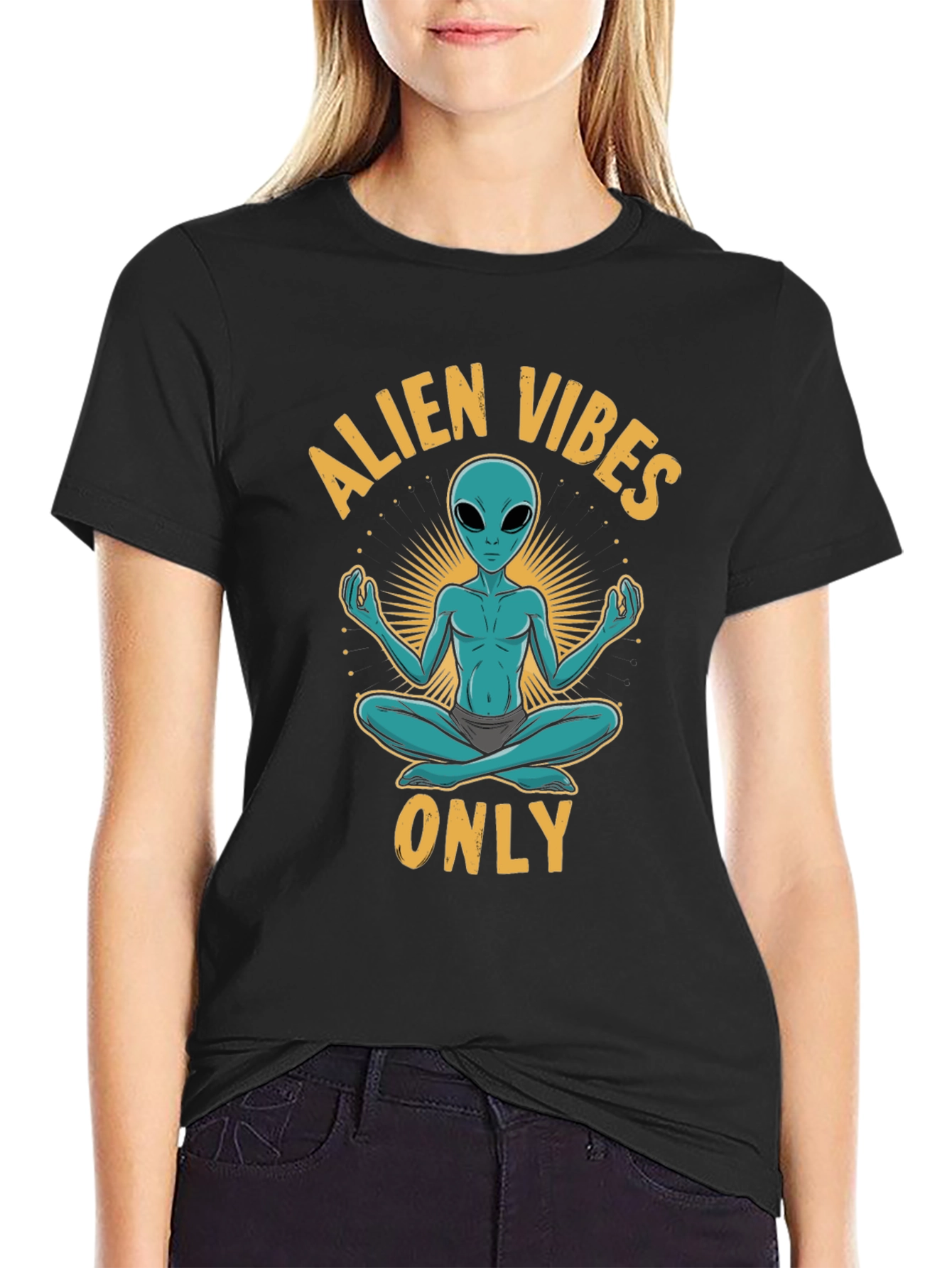 Alien Vibes Only T-Shirt - Meditating Space Alien Tee
