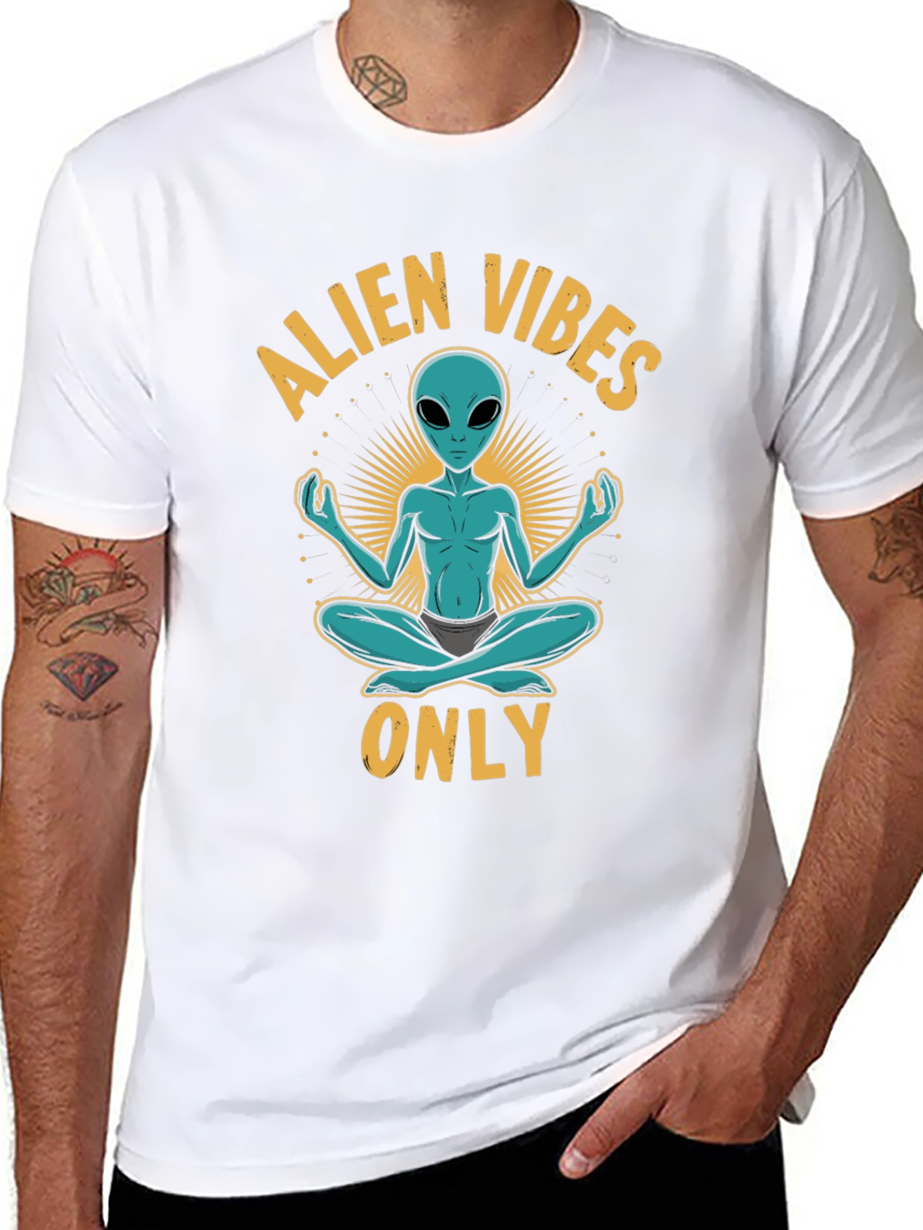 Alien Vibes Only T-Shirt - Meditating Space Alien Tee