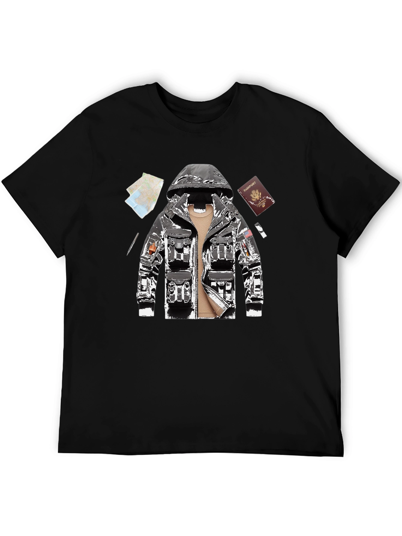 Graphic Tee - Travel Outfit Design Black Casual Shirt