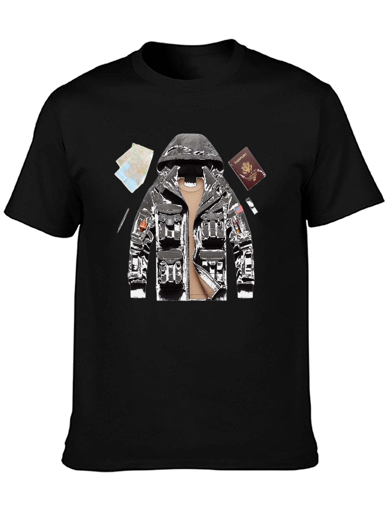 Graphic Tee - Travel Outfit Design Black Casual Shirt