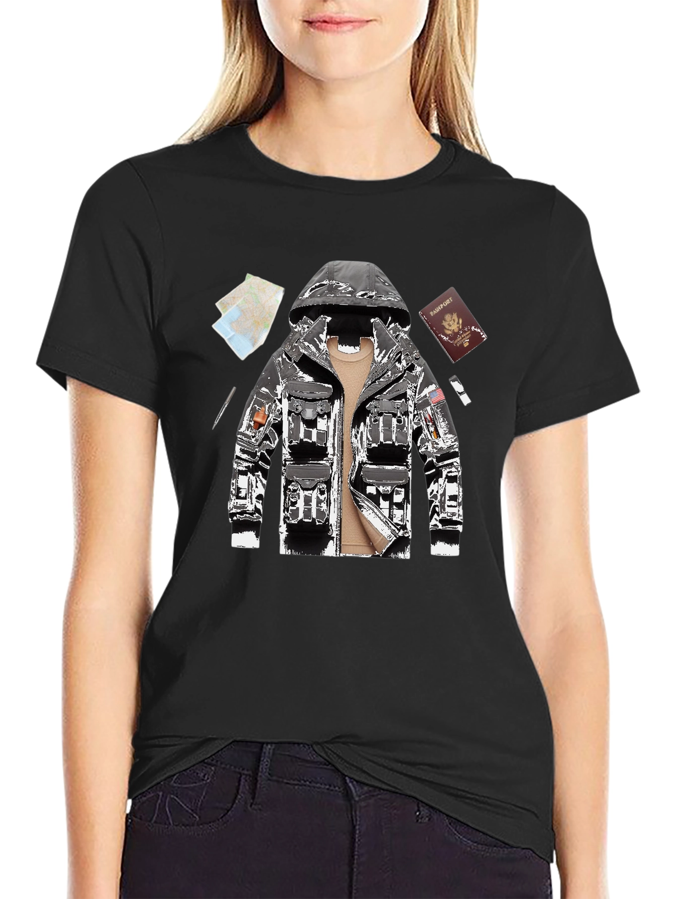 Graphic Tee - Travel Outfit Design Black Casual Shirt