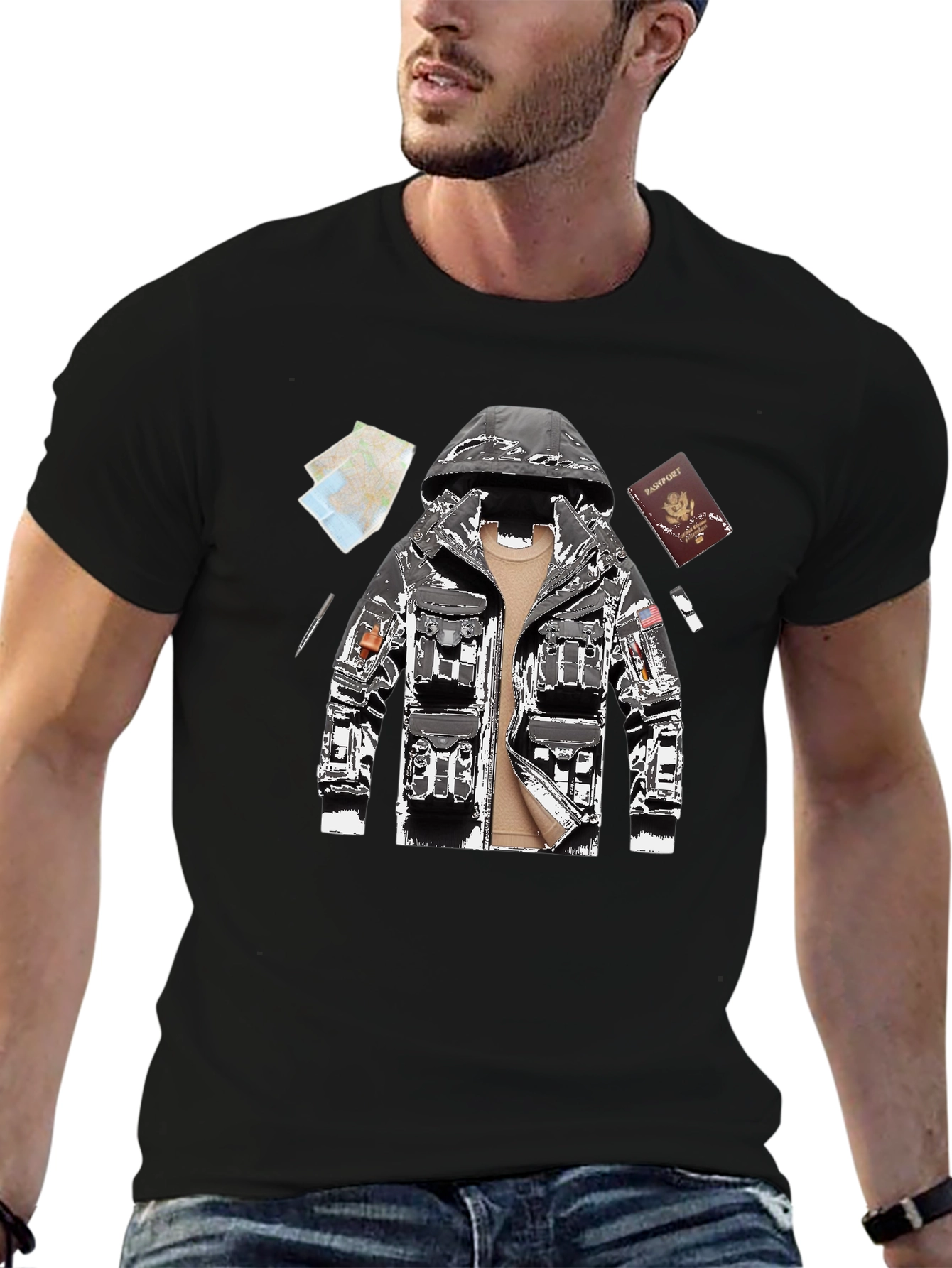 Graphic Tee - Travel Outfit Design Black Casual Shirt