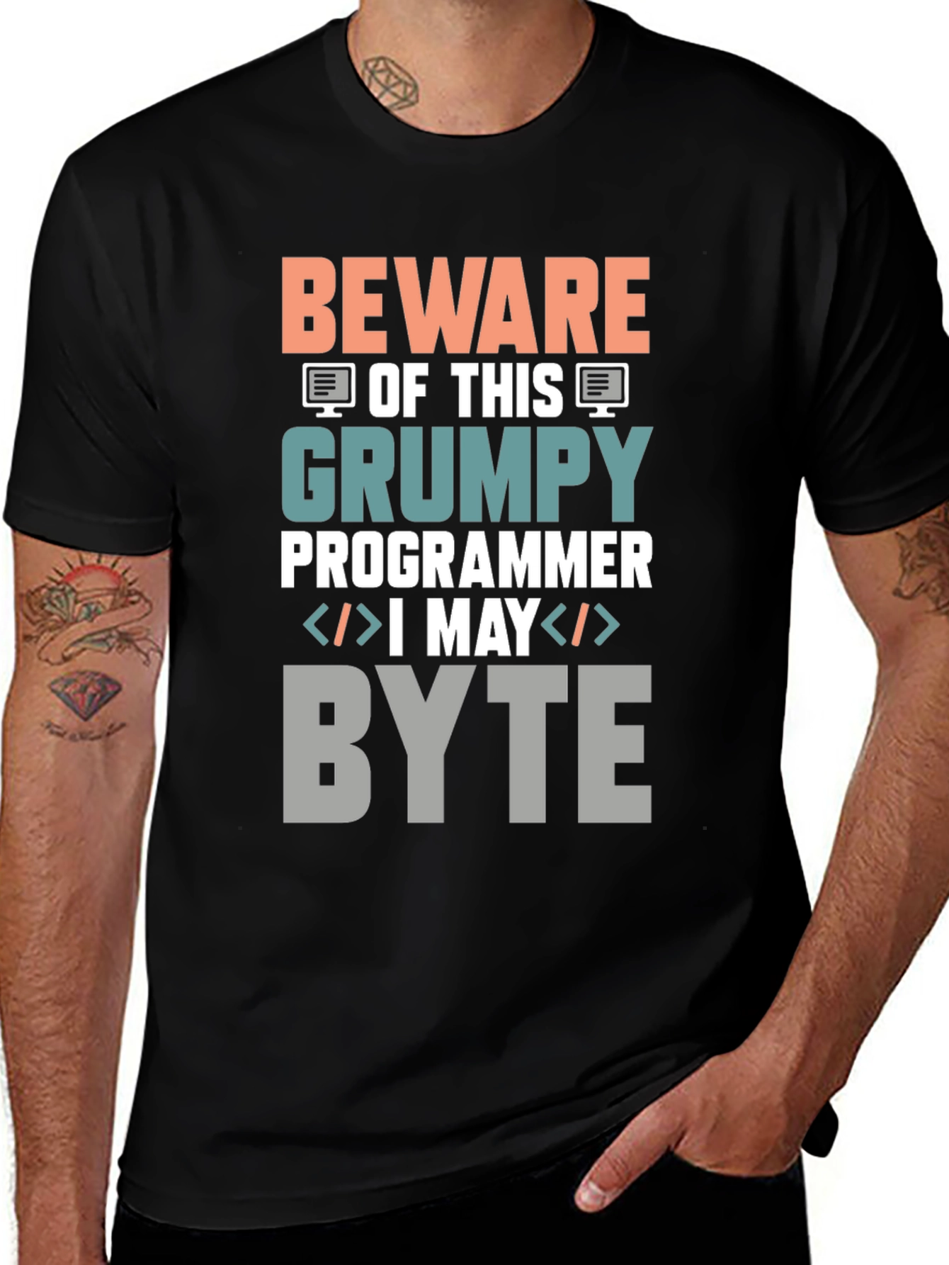 Grumpy Programmer T-Shirt - Beware I May Byte!