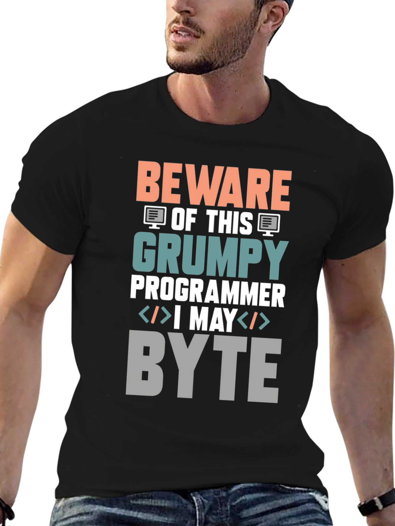 Grumpy Programmer T-Shirt - Beware I May Byte!