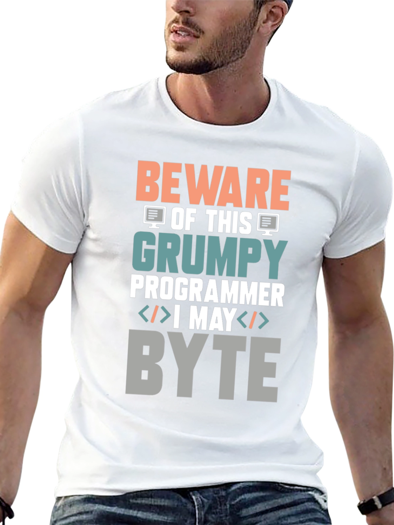 Grumpy Programmer T-Shirt - Beware I May Byte!