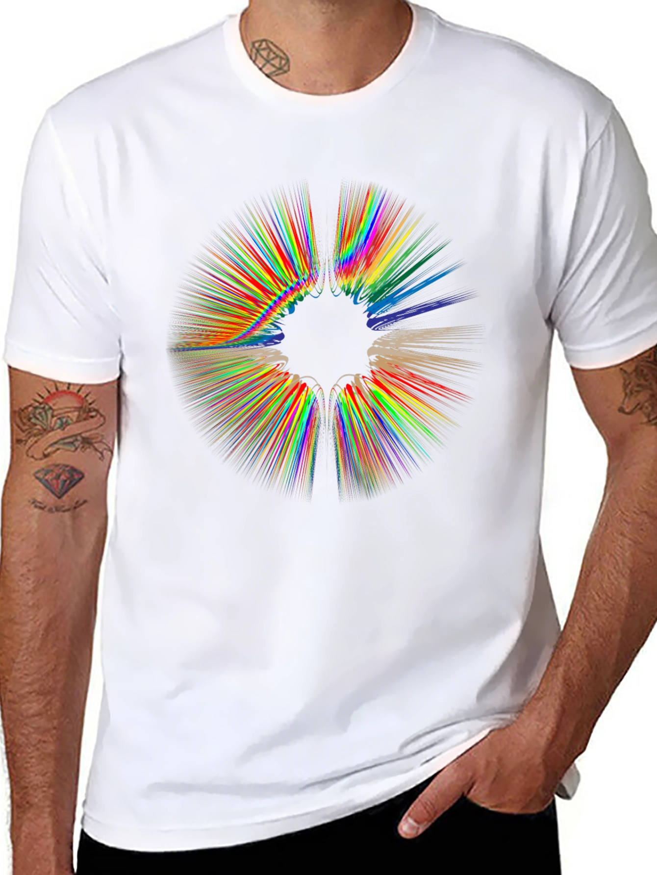 Abstract Rainbow Burst Graphic Black T-Shirt