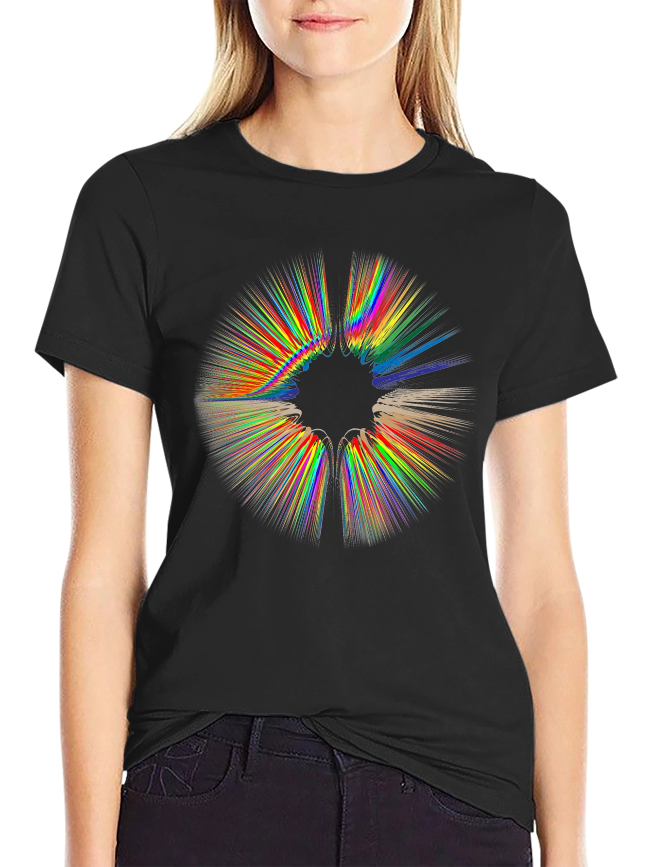 Abstract Rainbow Burst Graphic Black T-Shirt