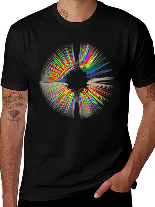Abstract Rainbow Burst Graphic Black T-Shirt