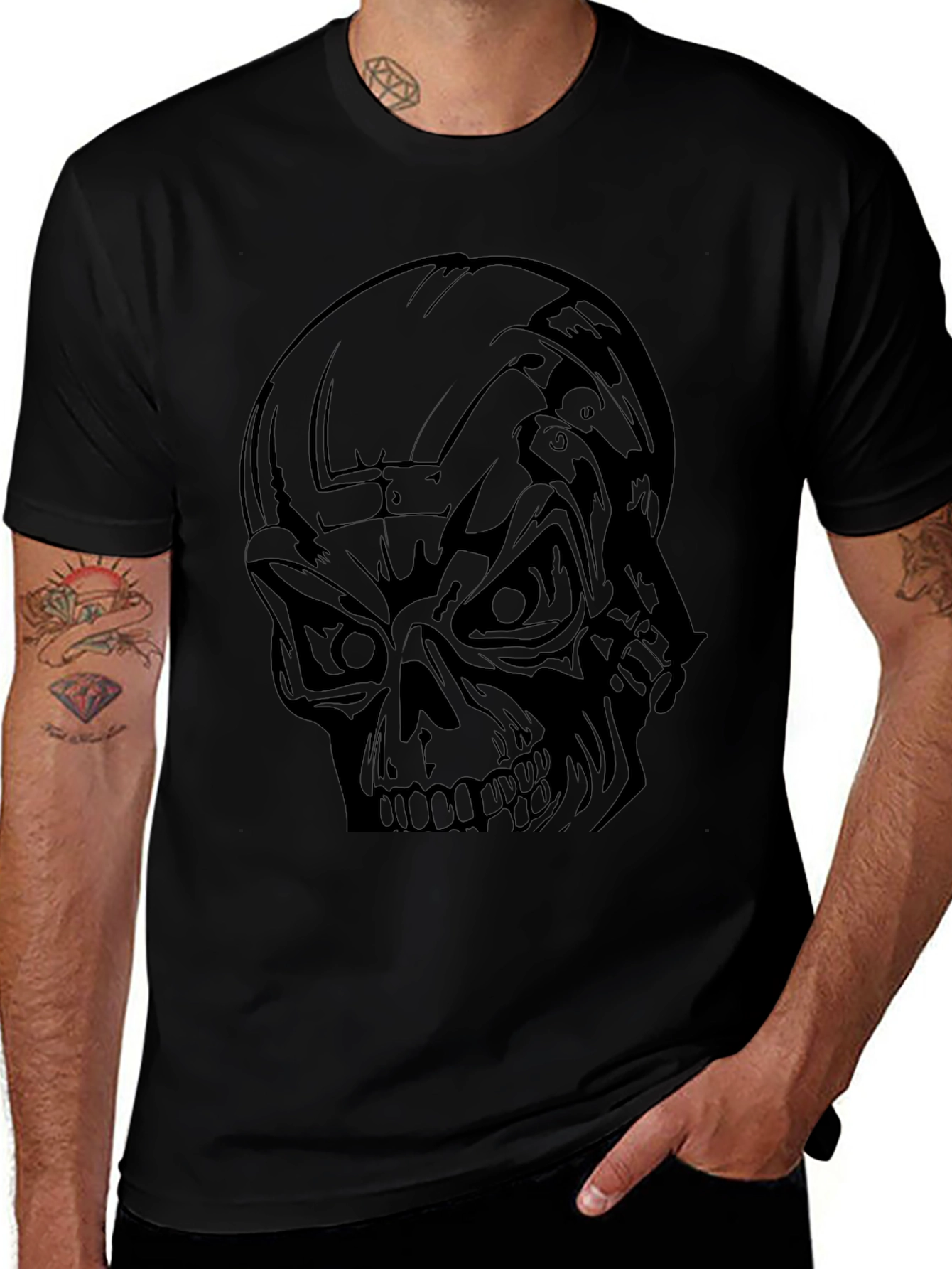 Mens Black Skull Graphic T-Shirt