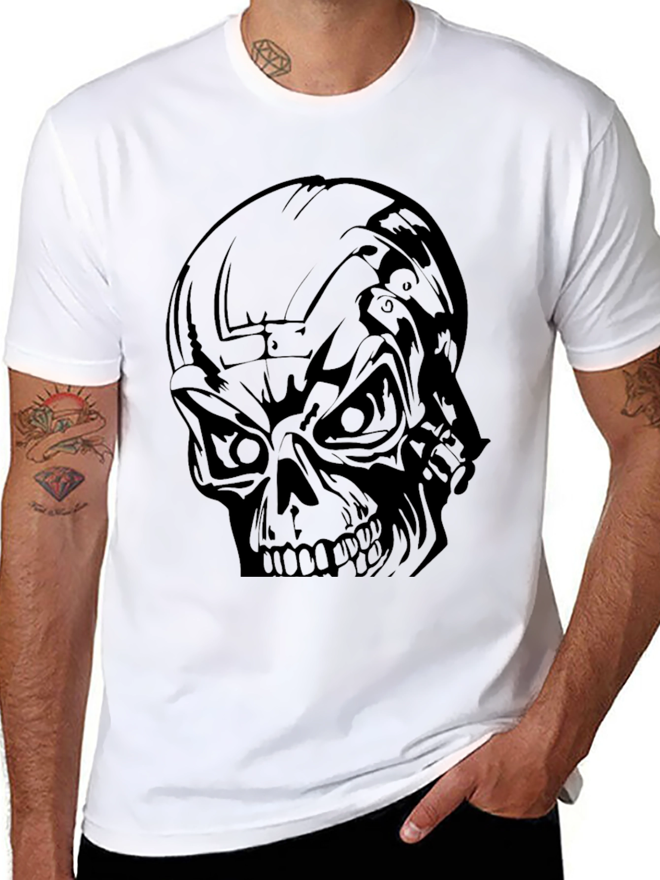 Mens Black Skull Graphic T-Shirt