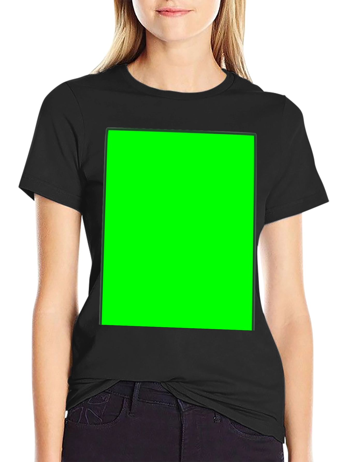 Black Crew Neck T-Shirt with Customizable Green Screen Patch