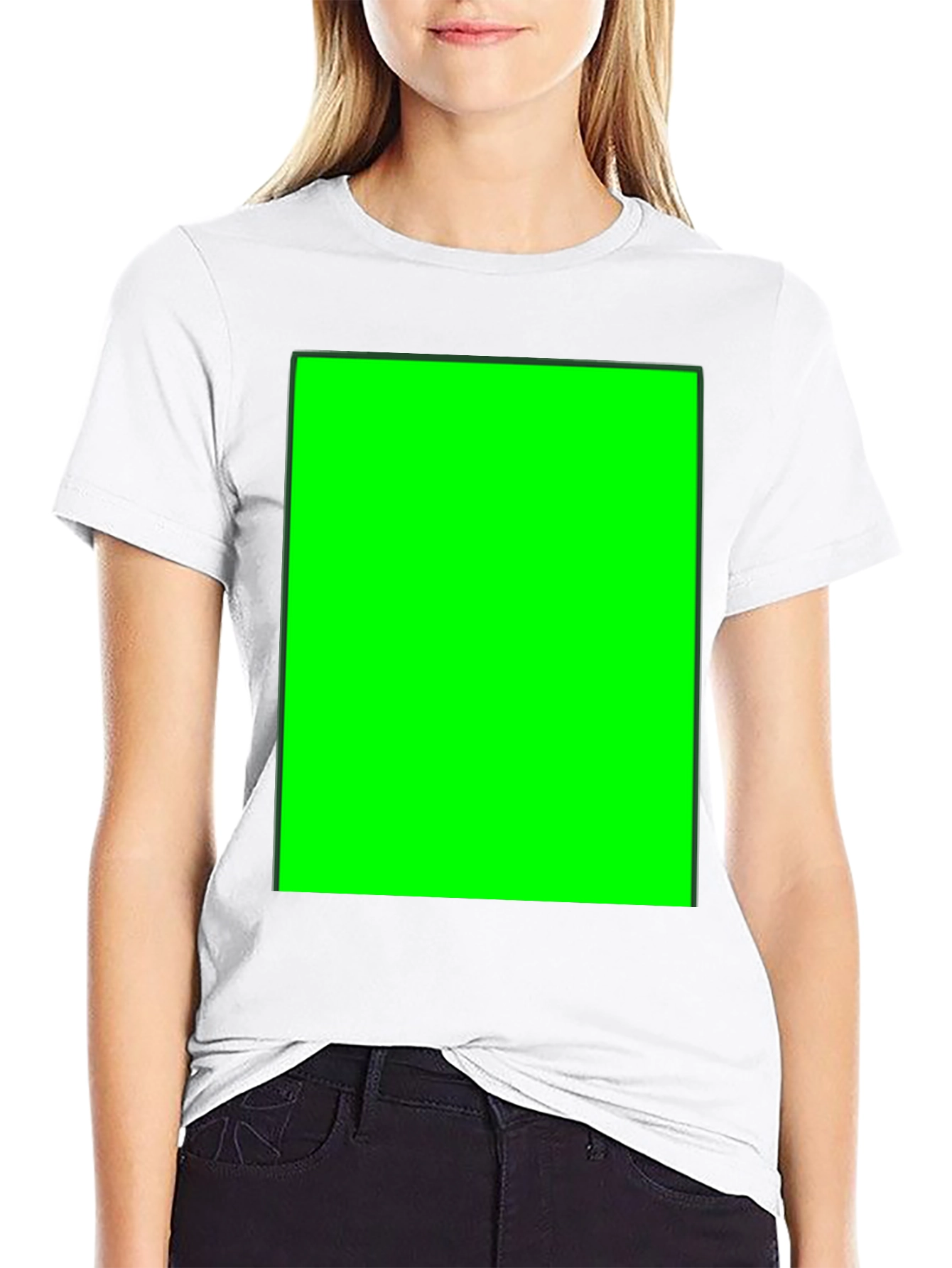 Black Crew Neck T-Shirt with Customizable Green Screen Patch