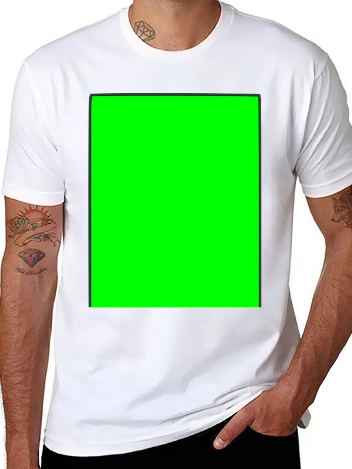Black Crew Neck T-Shirt with Customizable Green Screen Patch