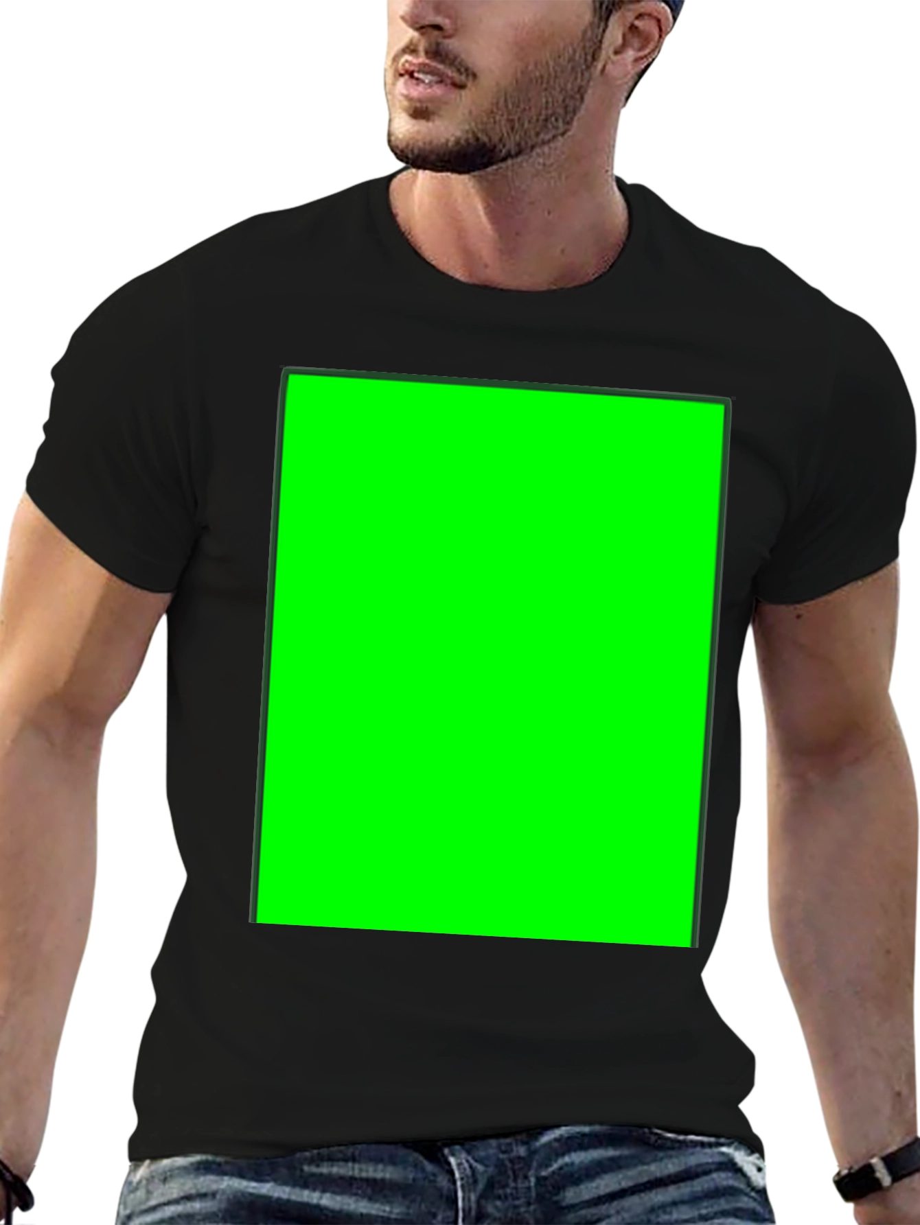 Black Crew Neck T-Shirt with Customizable Green Screen Patch
