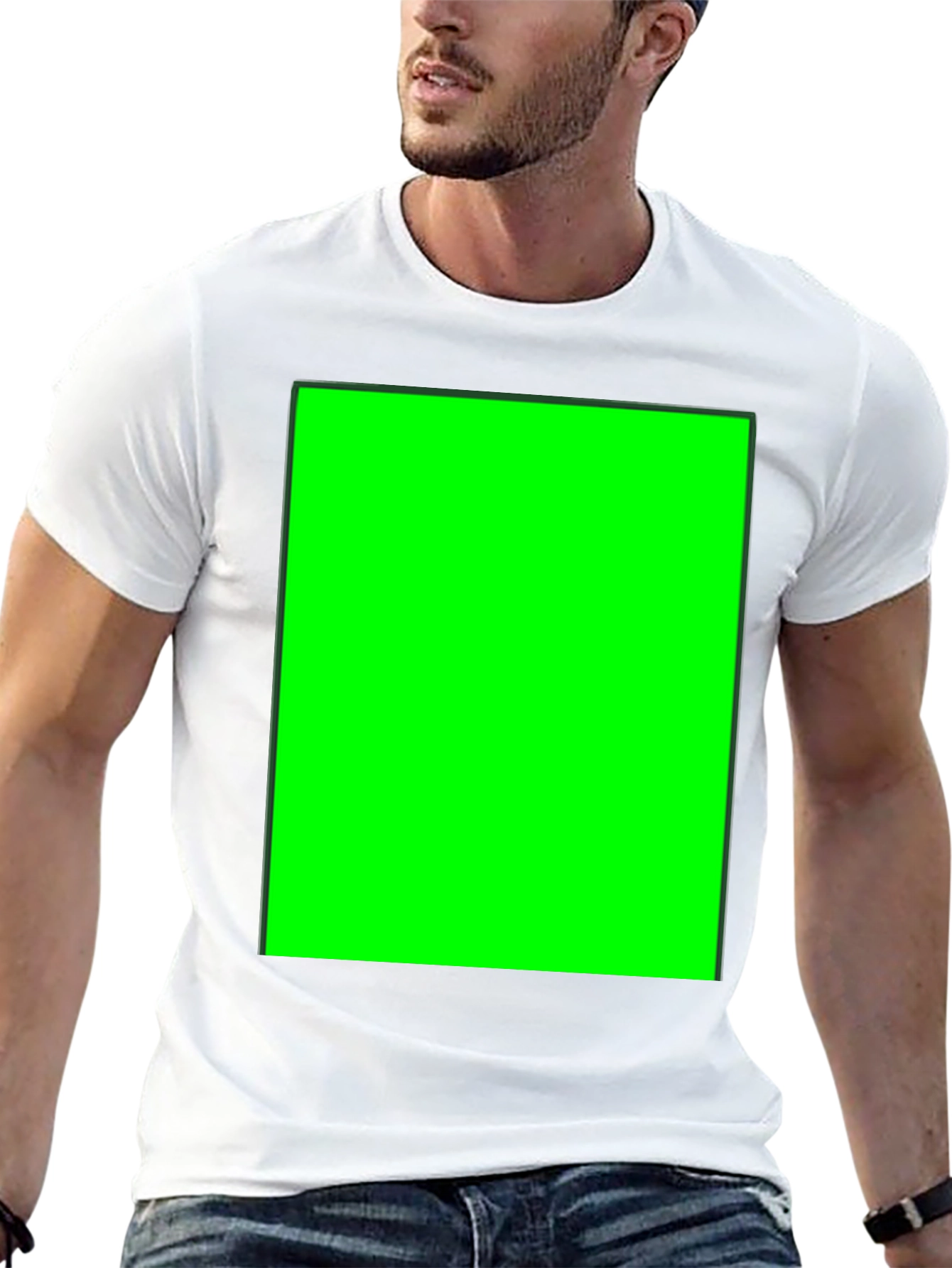 Black Crew Neck T-Shirt with Customizable Green Screen Patch