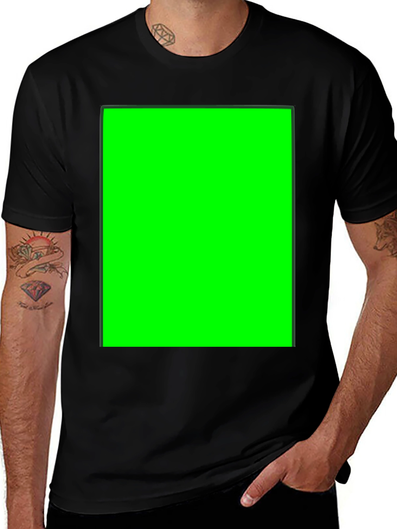 Black Crew Neck T-Shirt with Customizable Green Screen Patch